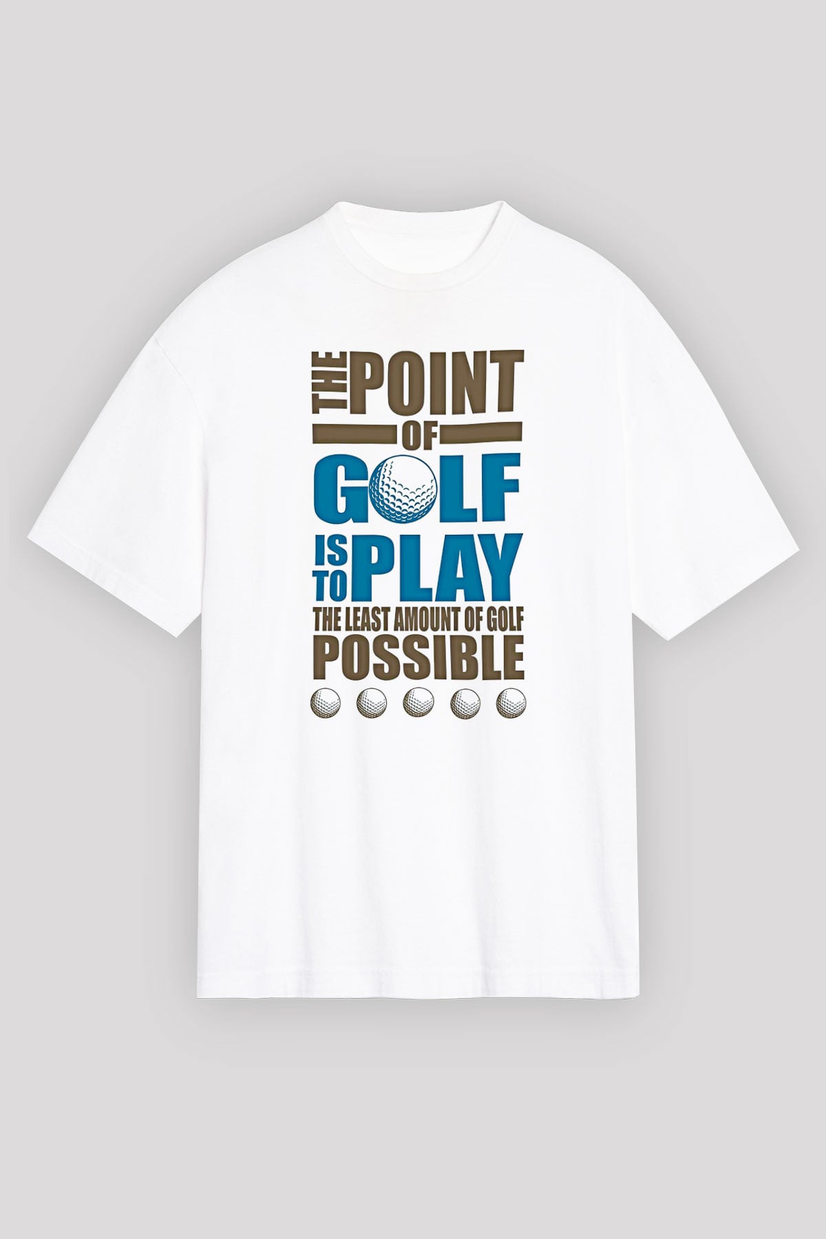 Golf Baskılı Unisex Beyaz Oversize Tişört - Tshirt