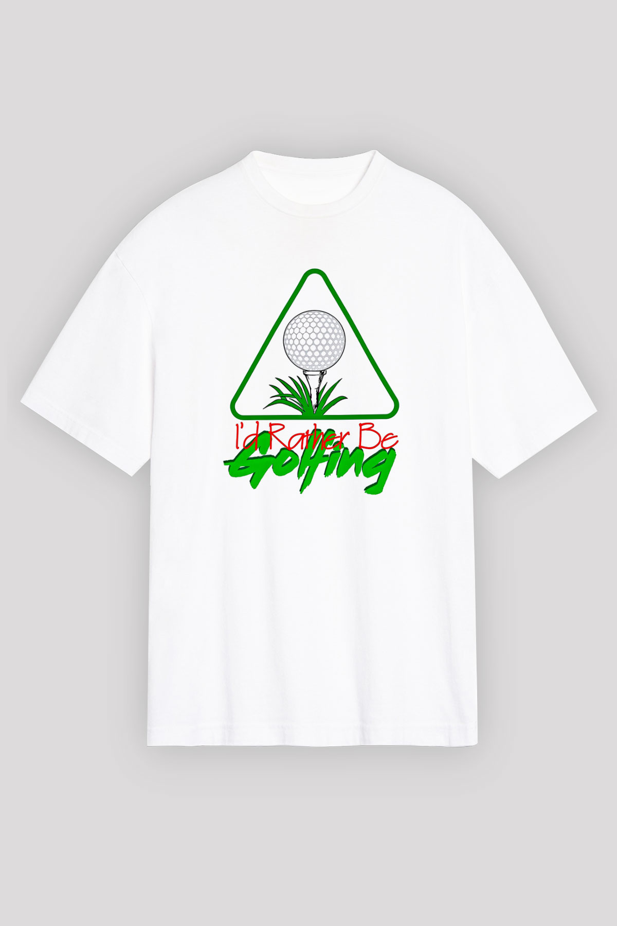 Golf Baskılı Unisex Beyaz Oversize Tişört - Tshirt