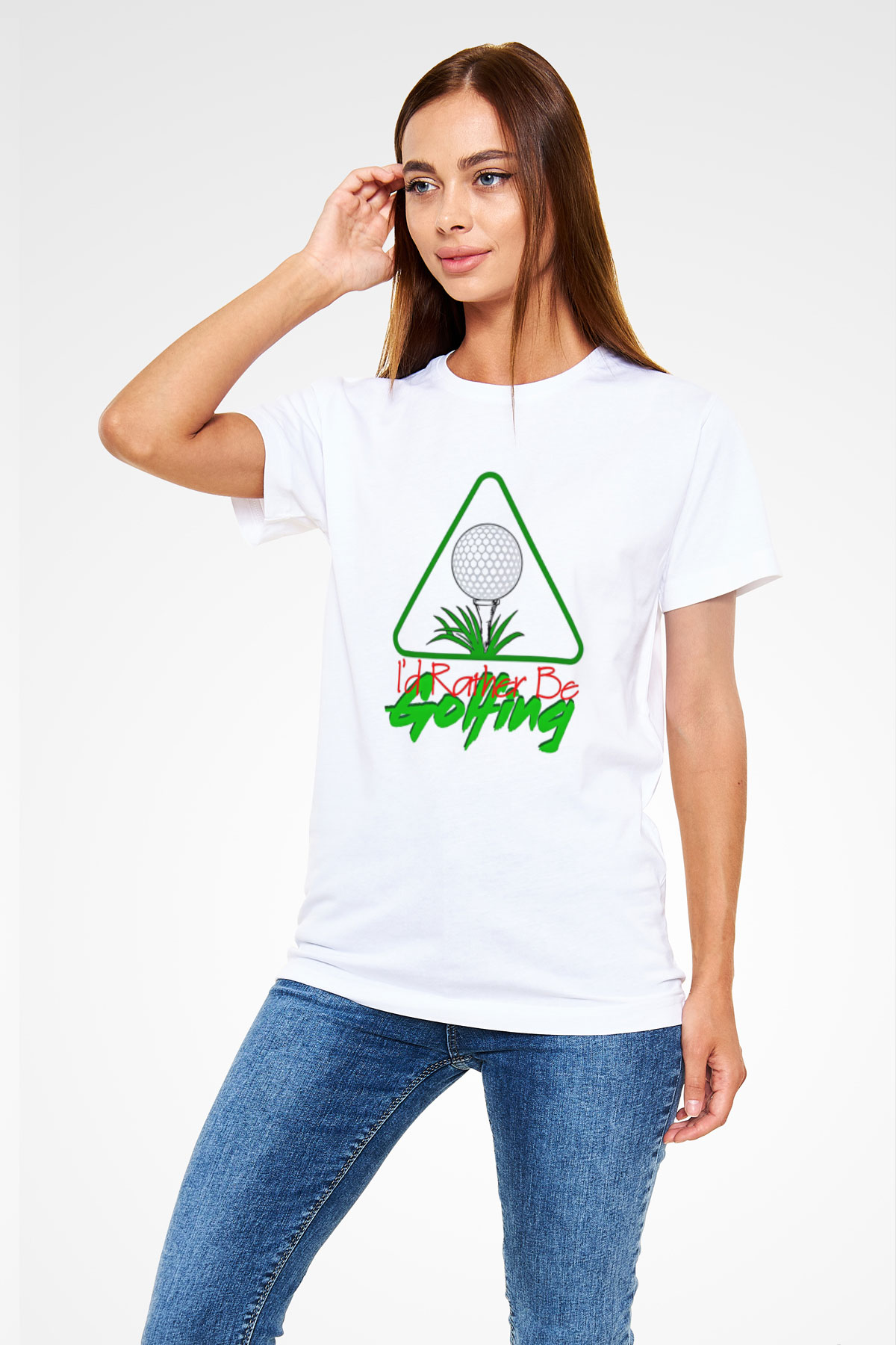 Golf Baskılı Unisex Beyaz Tişört - Tshirt