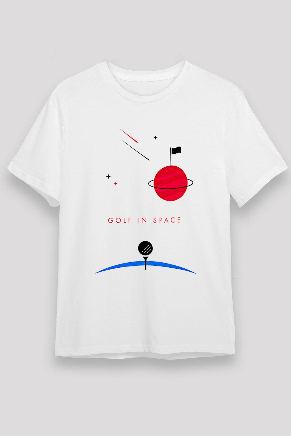 Golf Baskılı Unisex Beyaz Tişört - Tshirt