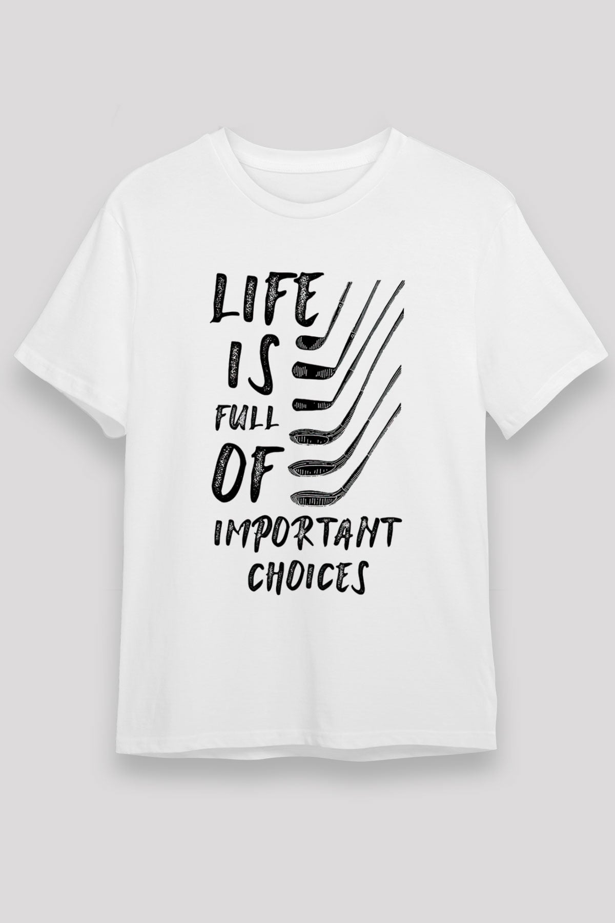 Golf Baskılı Unisex Beyaz Tişört - Tshirt