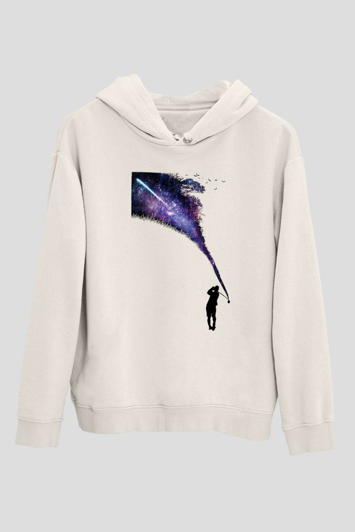 Golf Baskılı Unisex Ekru Hoodie