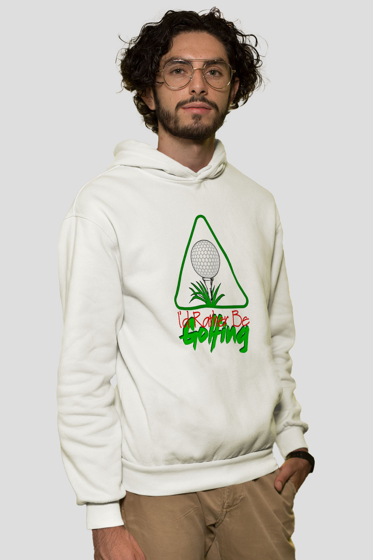 Golf Baskılı Unisex Ekru Hoodie