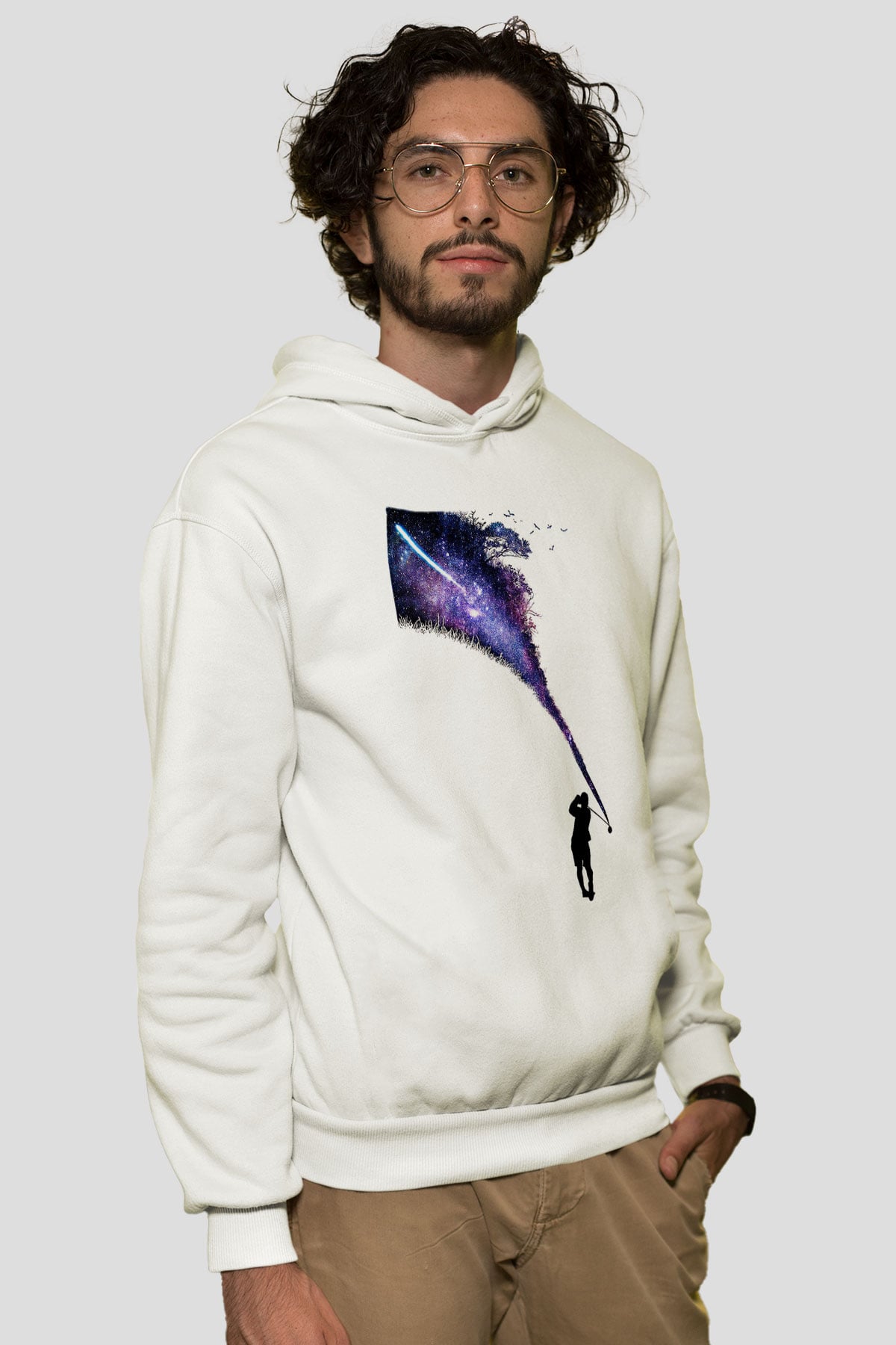 Golf Baskılı Unisex Ekru Hoodie