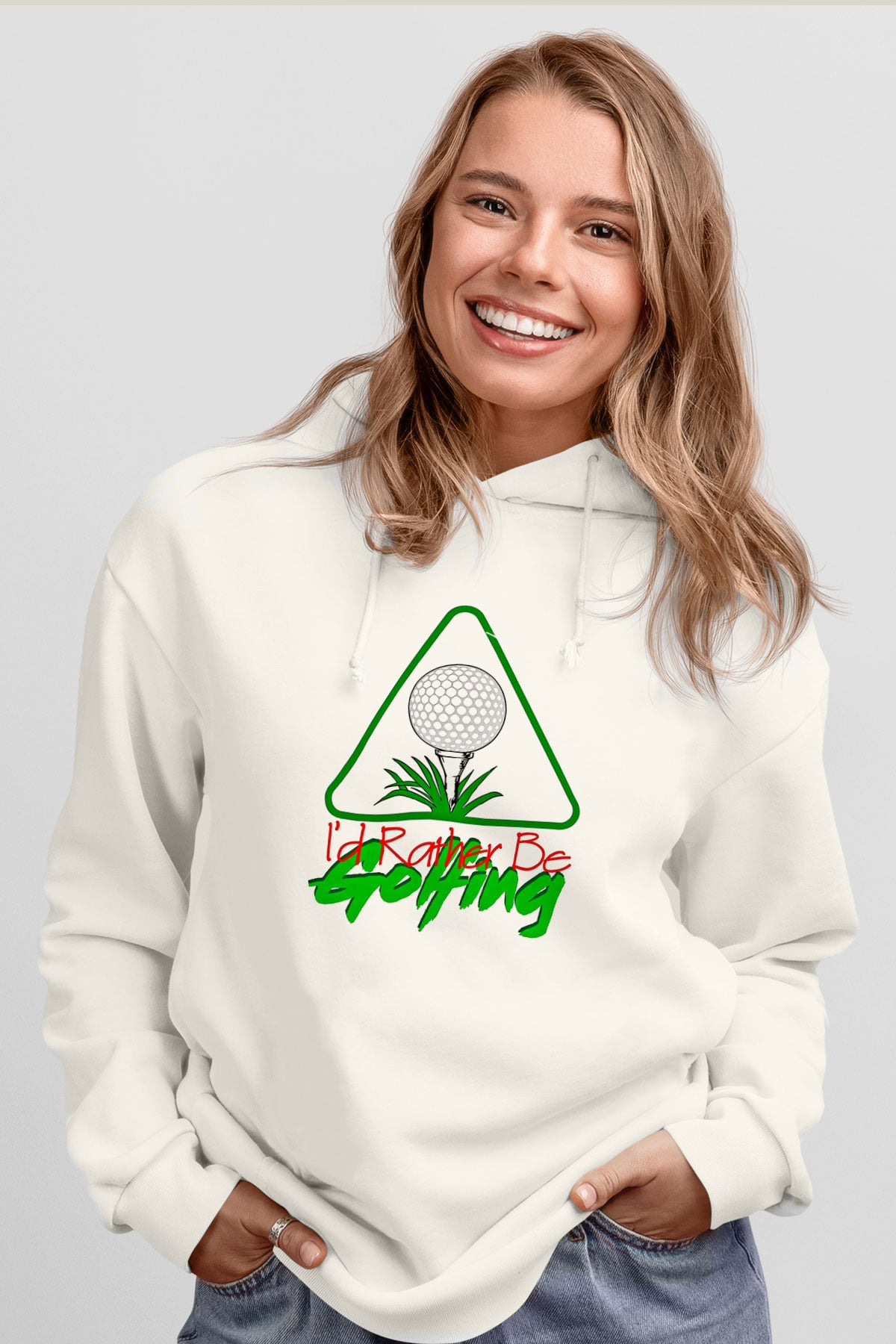 Golf Baskılı Unisex Ekru Hoodie
