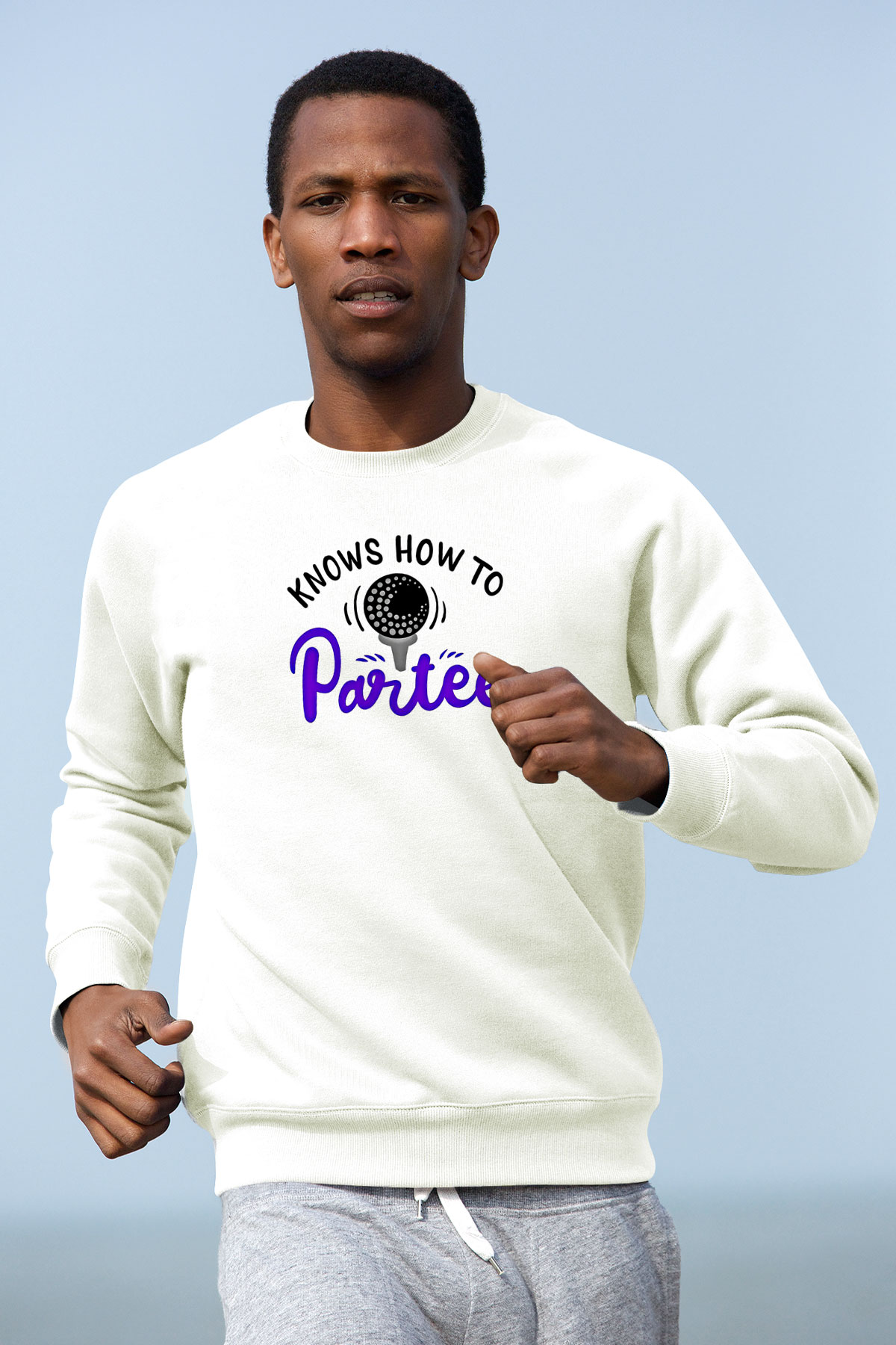 Golf Baskılı Unisex Ekru Sweatshirt