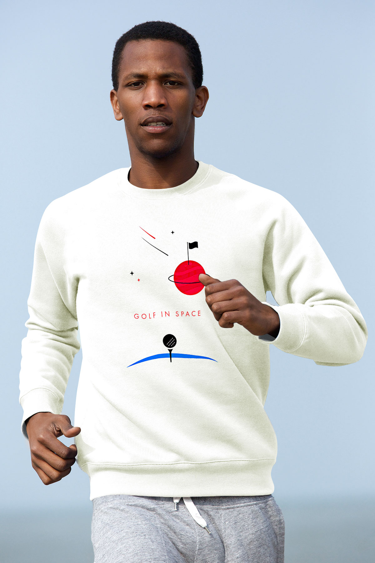 Golf Baskılı Unisex Ekru Sweatshirt