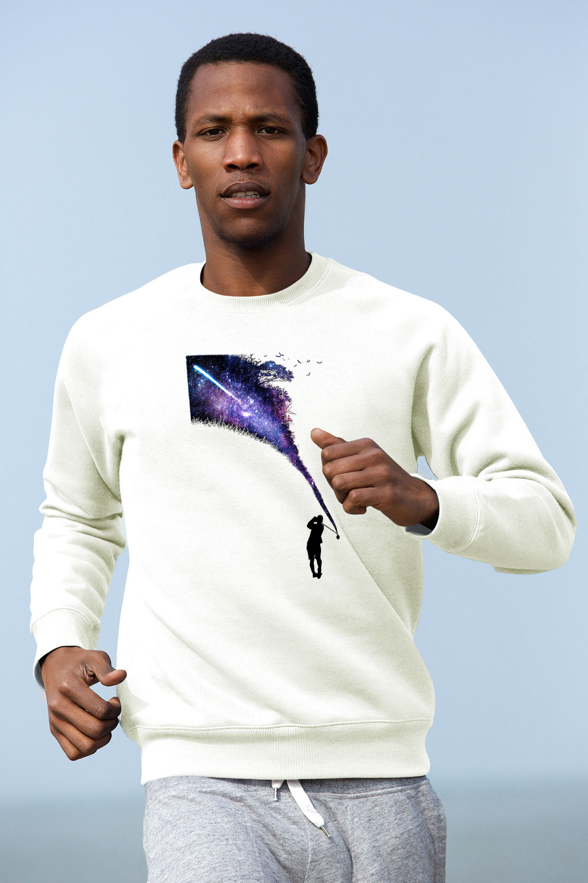 Golf Baskılı Unisex Ekru Sweatshirt