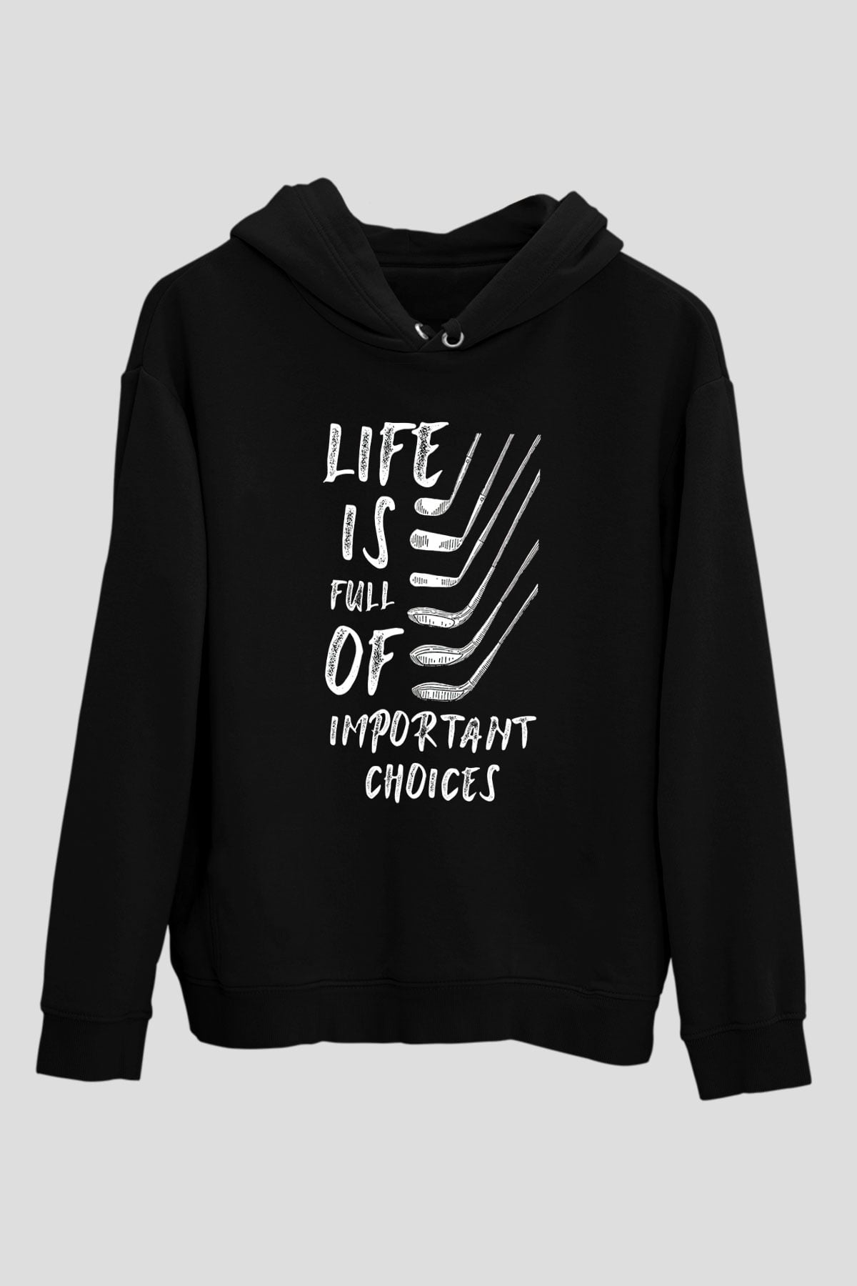 Golf Baskılı Unisex Siyah Hoodie