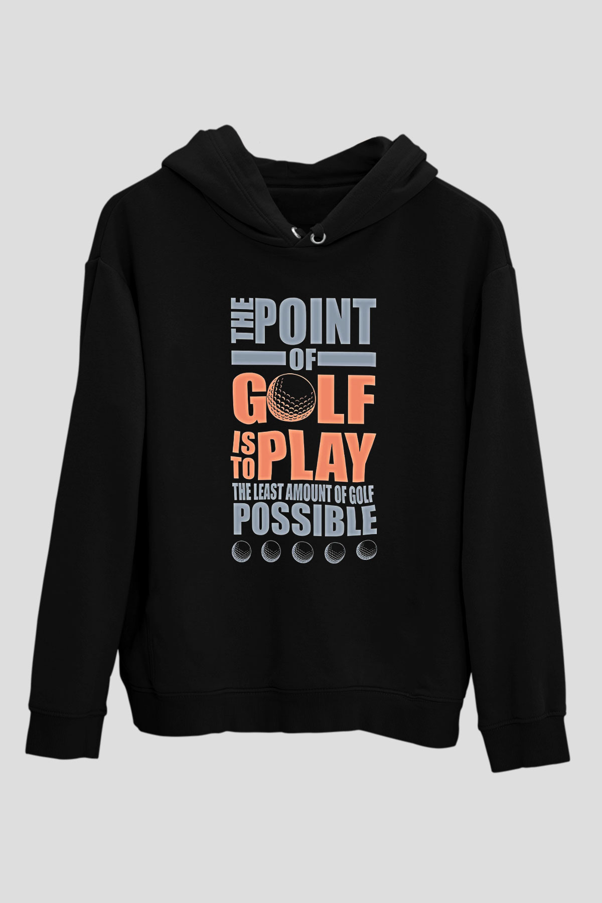 Golf Baskılı Unisex Siyah Hoodie