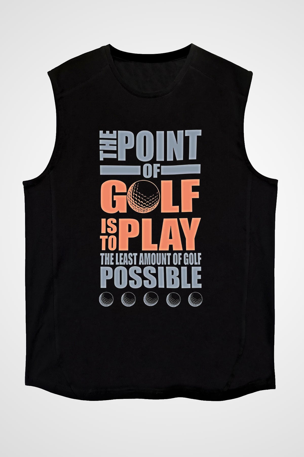 Golf Baskılı Unisex Siyah Kolsuz Tişört