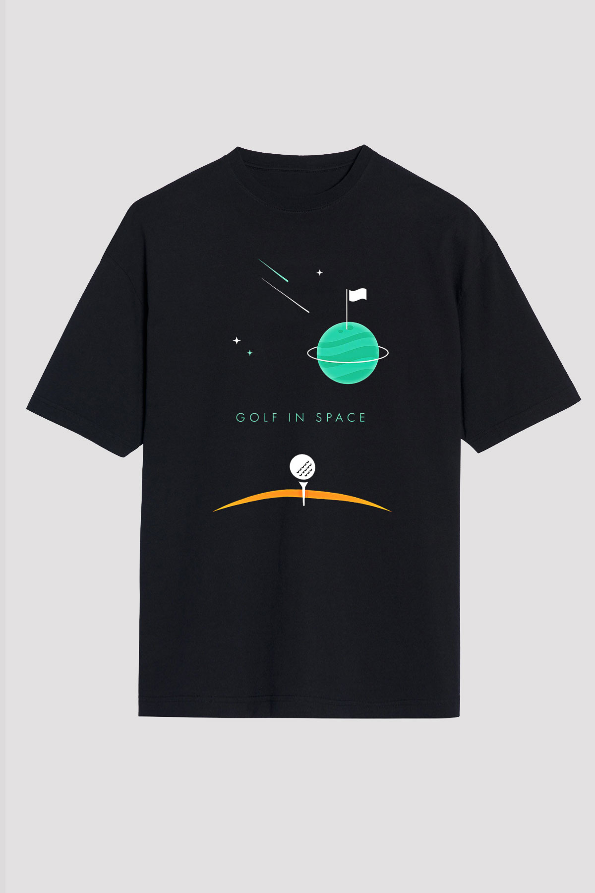 Golf Baskılı Unisex Siyah Oversize Tişört