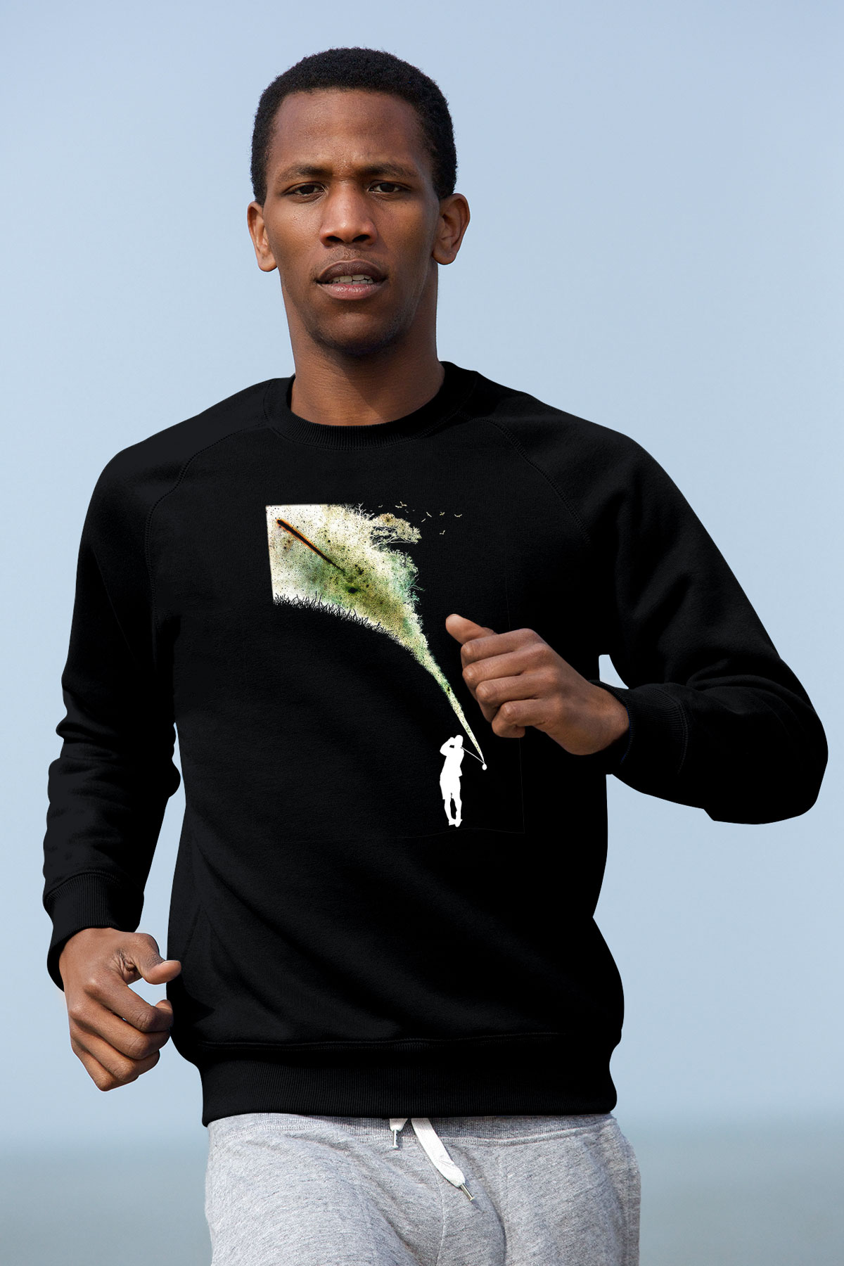 Golf Baskılı Unisex Siyah Sweatshirt