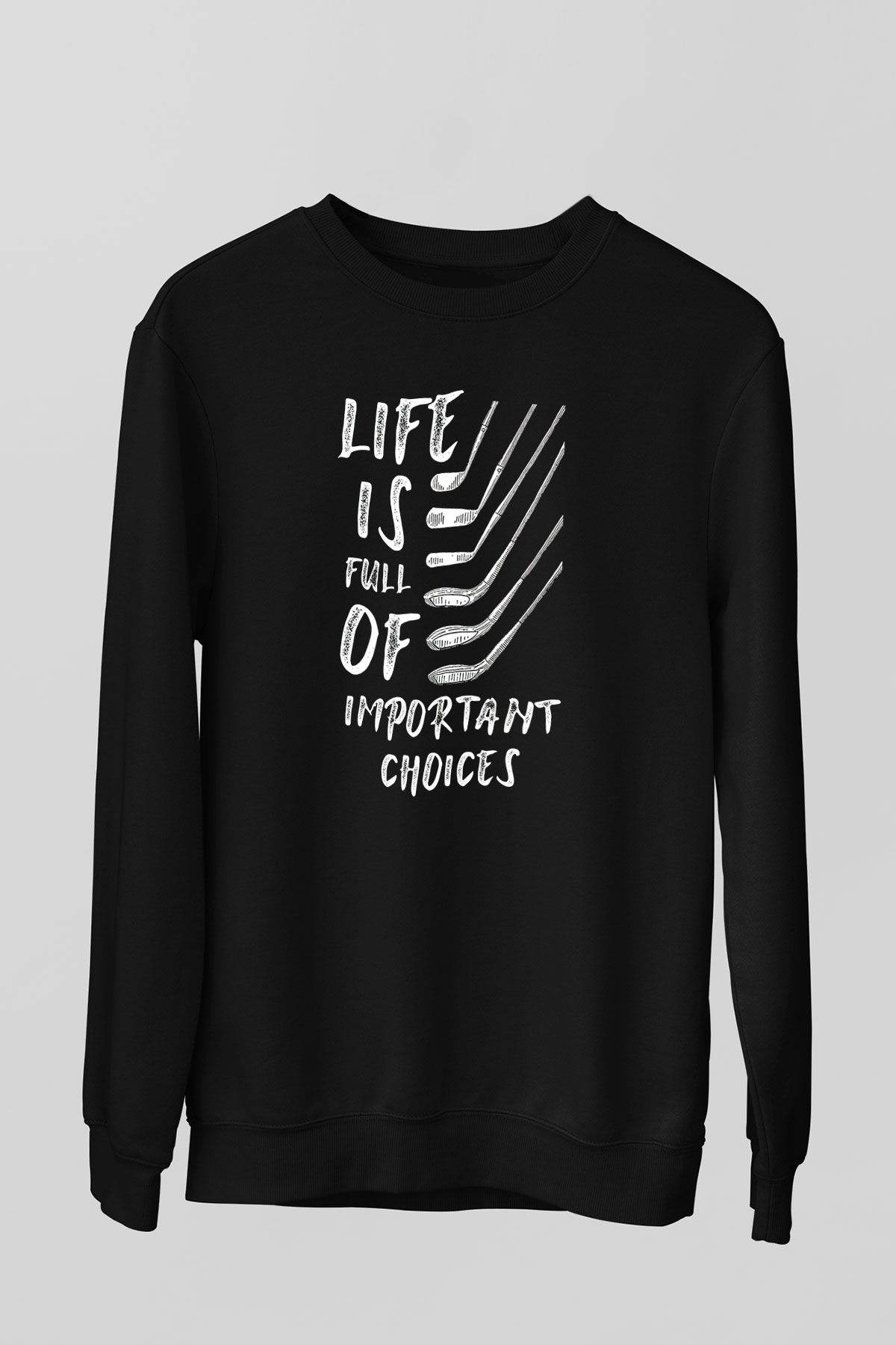 Golf Baskılı Unisex Siyah Sweatshirt