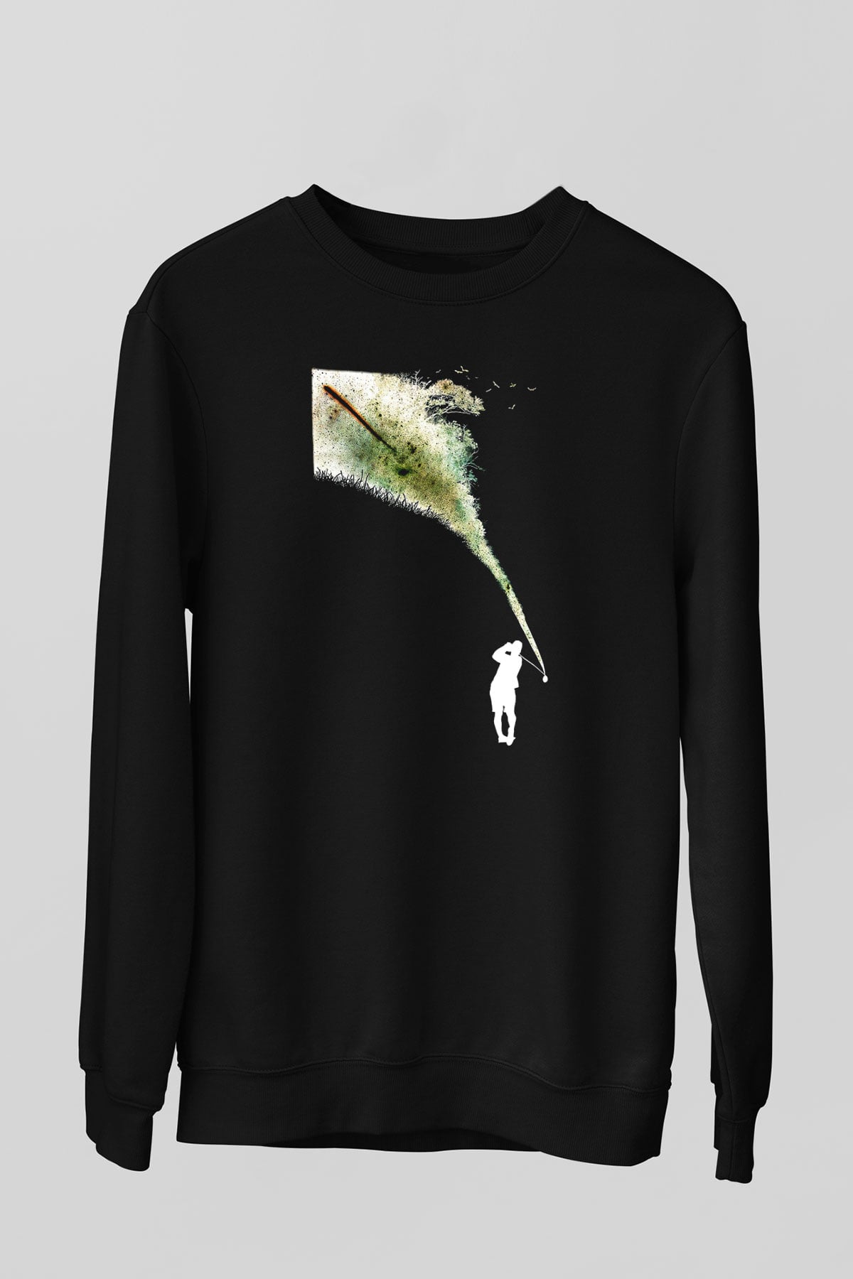 Golf Baskılı Unisex Siyah Sweatshirt