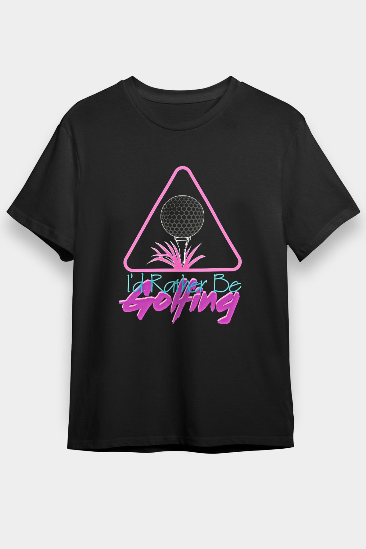 Golf Baskılı Unisex Siyah Tişört - Tshirt