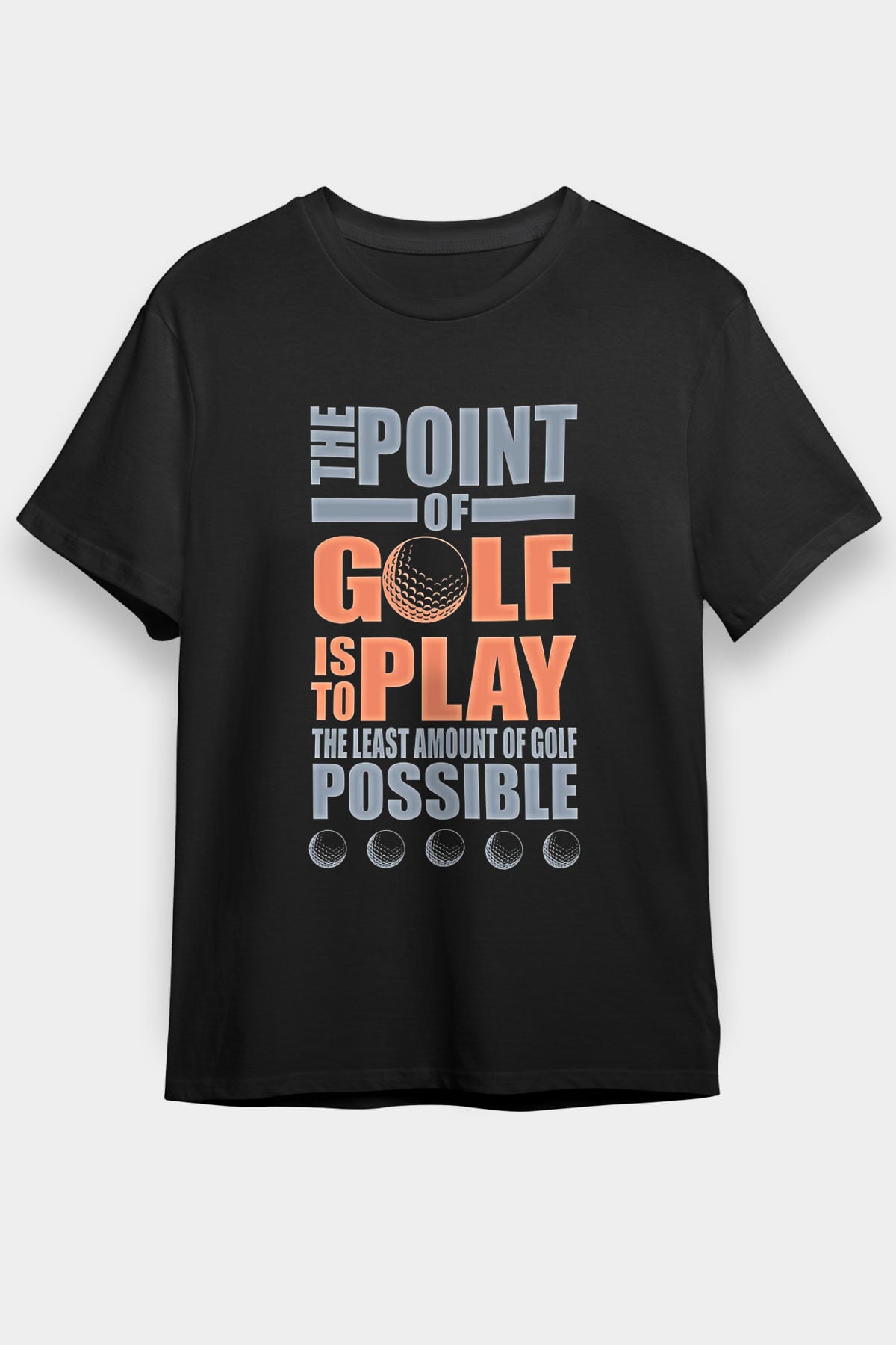 Golf Baskılı Unisex Siyah Tişört - Tshirt
