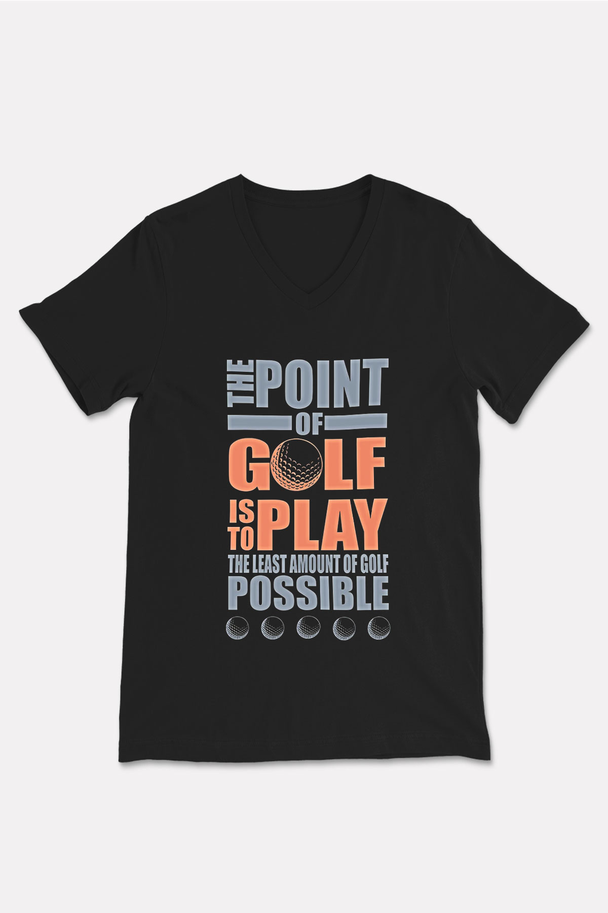 Golf Baskılı Unisex Siyah V Yaka Tişört