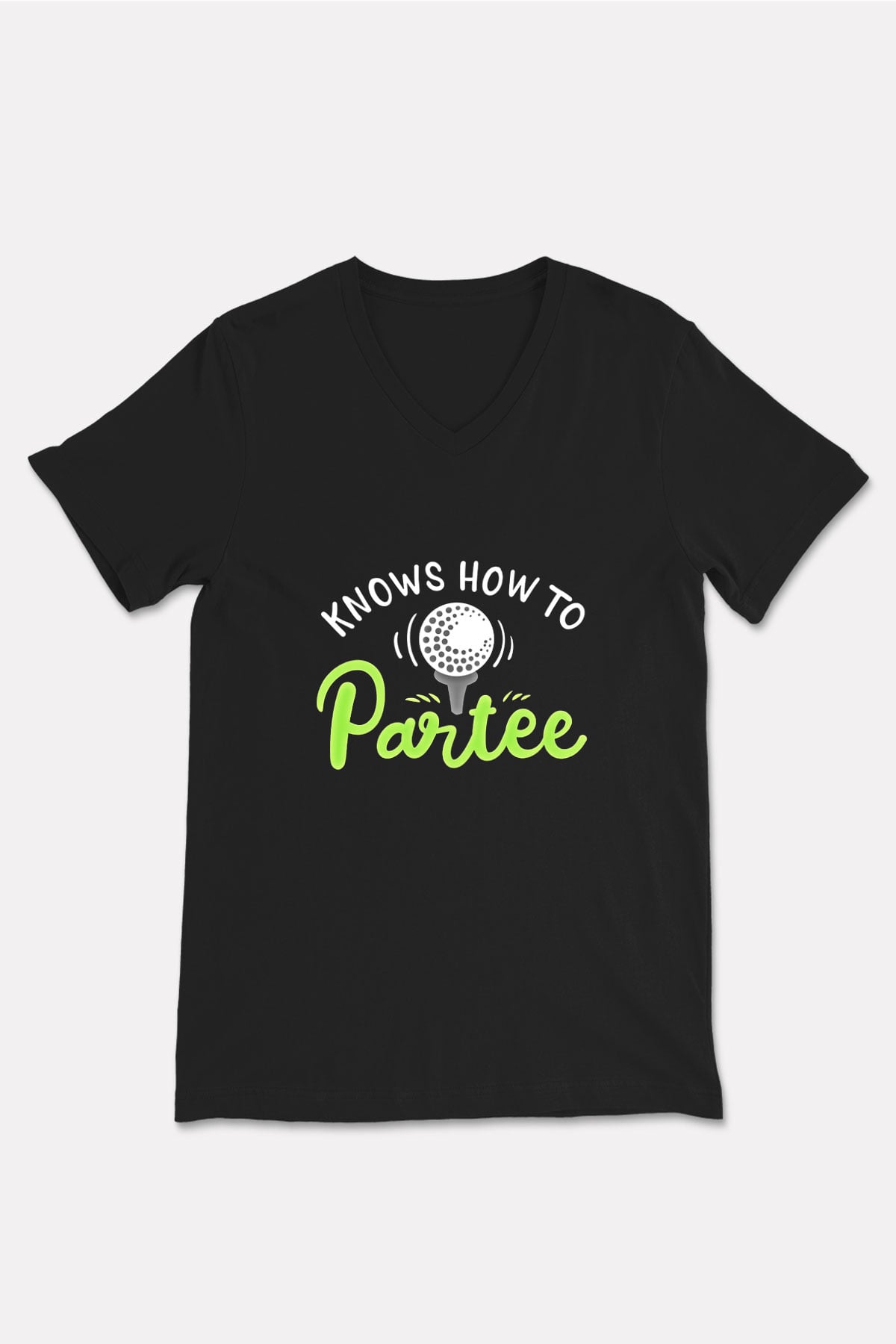 Golf Baskılı Unisex Siyah V Yaka Tişört
