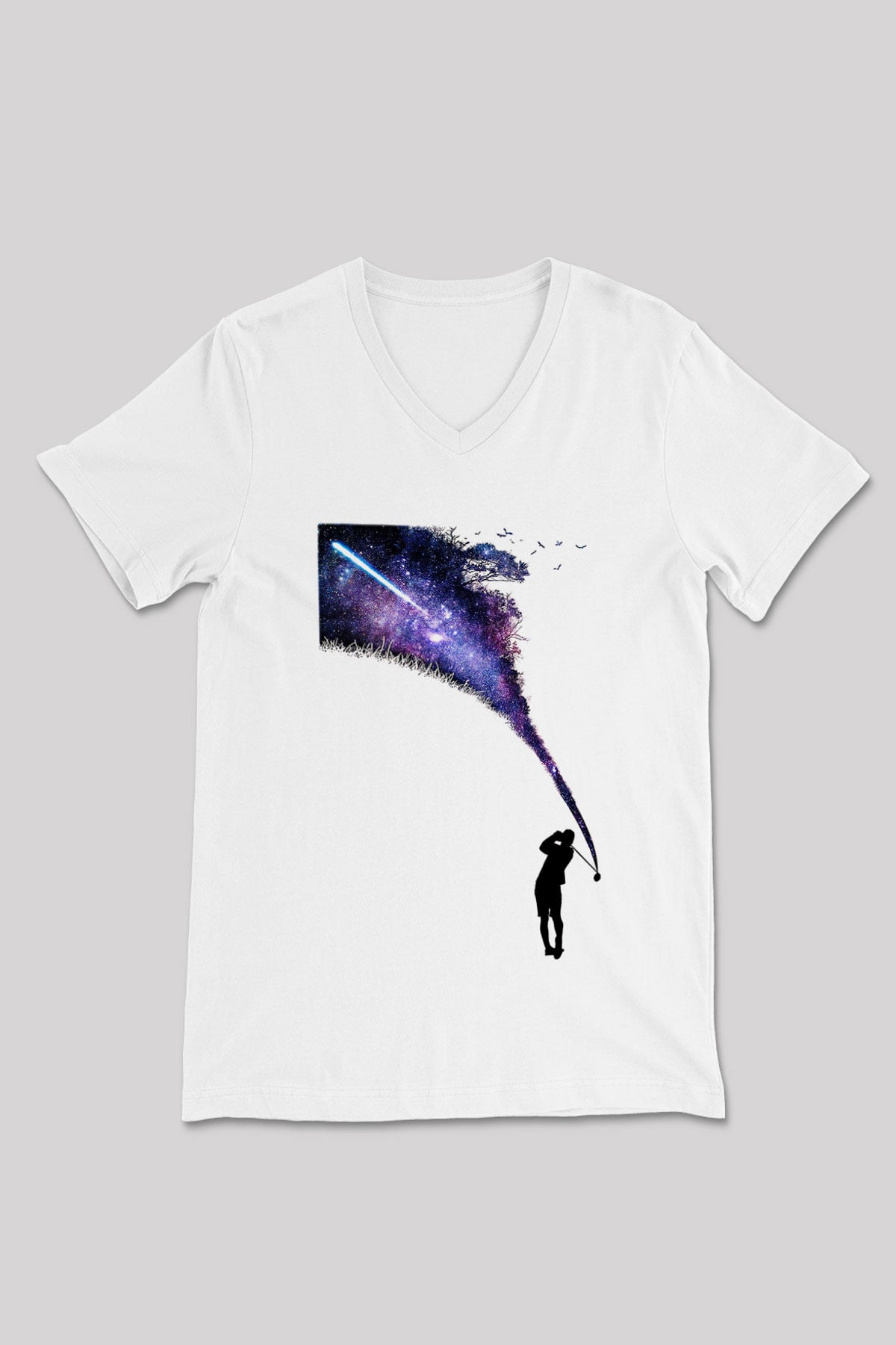 Golf Baskılı Unisex V Yaka Tişört - Tshirt