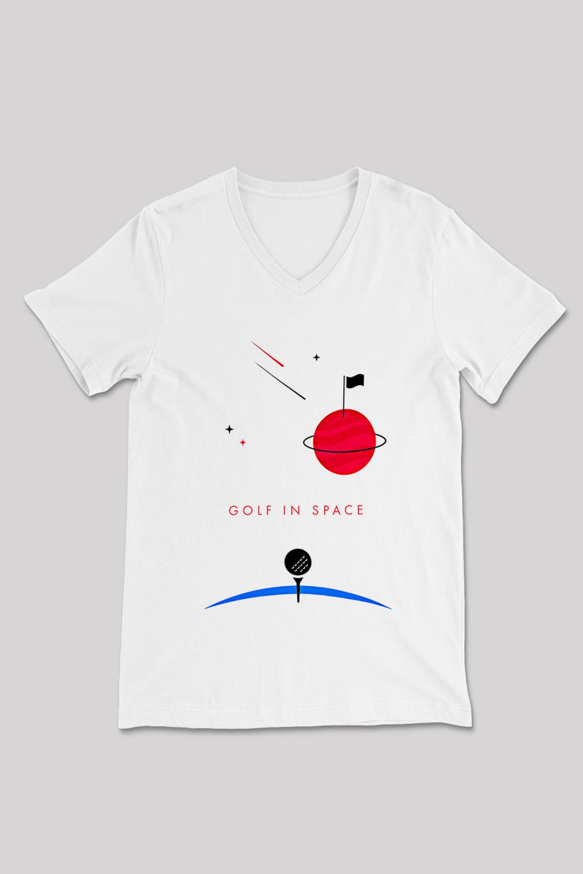 Golf Baskılı Unisex V Yaka Tişört - Tshirt