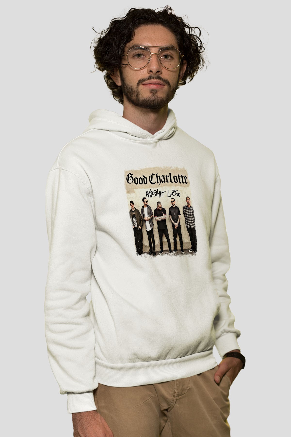 Good Charlotte Baskılı Unisex Beyaz Hoodie