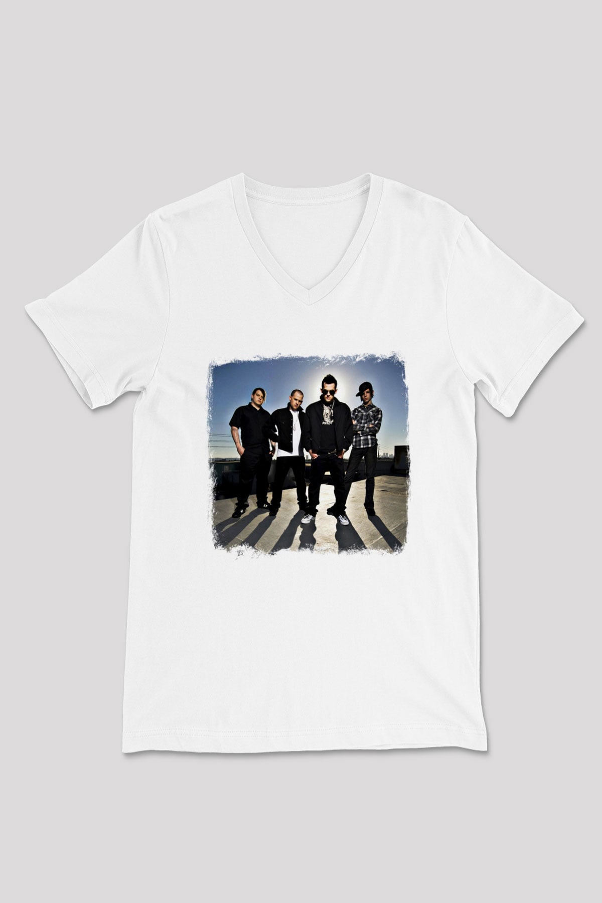 Good Charlotte Baskılı Unisex Beyaz V Yaka Tişört