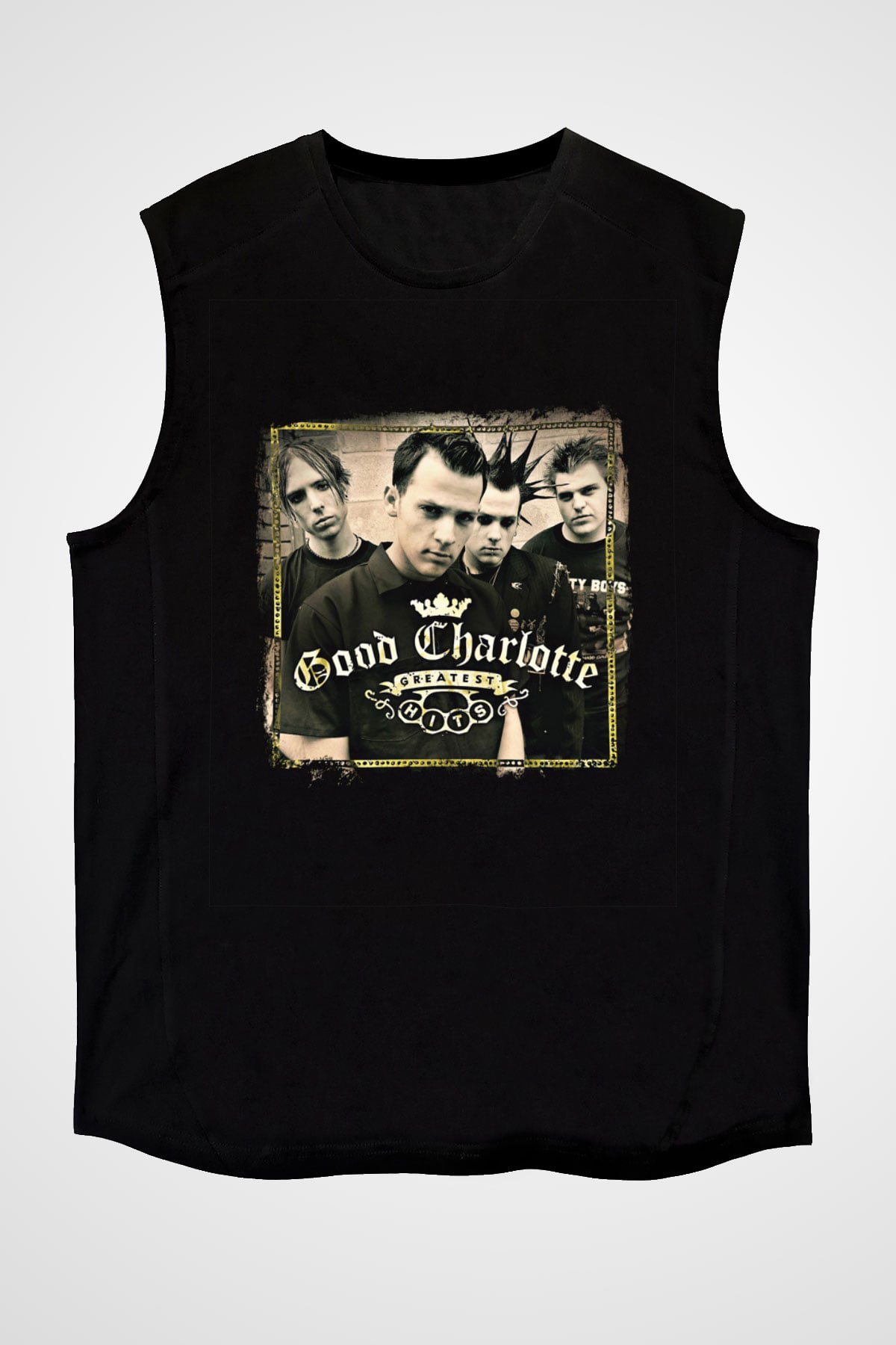 Good Charlotte Baskılı Unisex Siyah Kolsuz Tişört