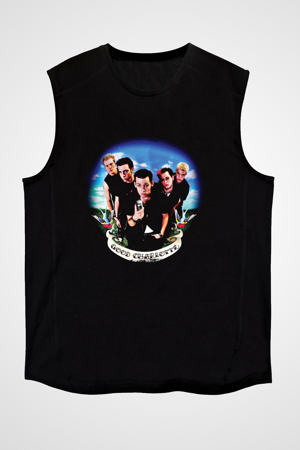 Good Charlotte Baskılı Unisex Siyah Kolsuz Tişört
