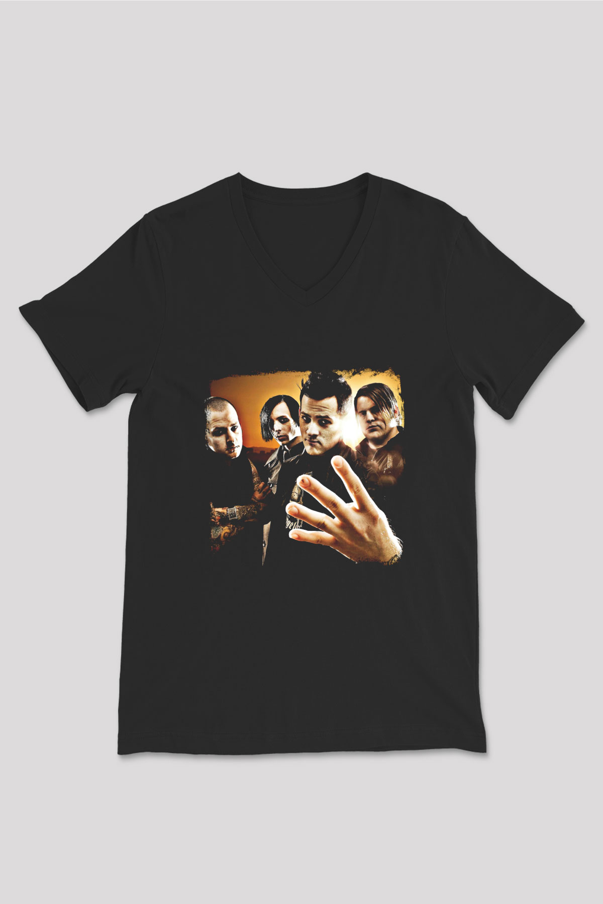 Good Charlotte Baskılı Unisex Siyah V Yaka Tişört