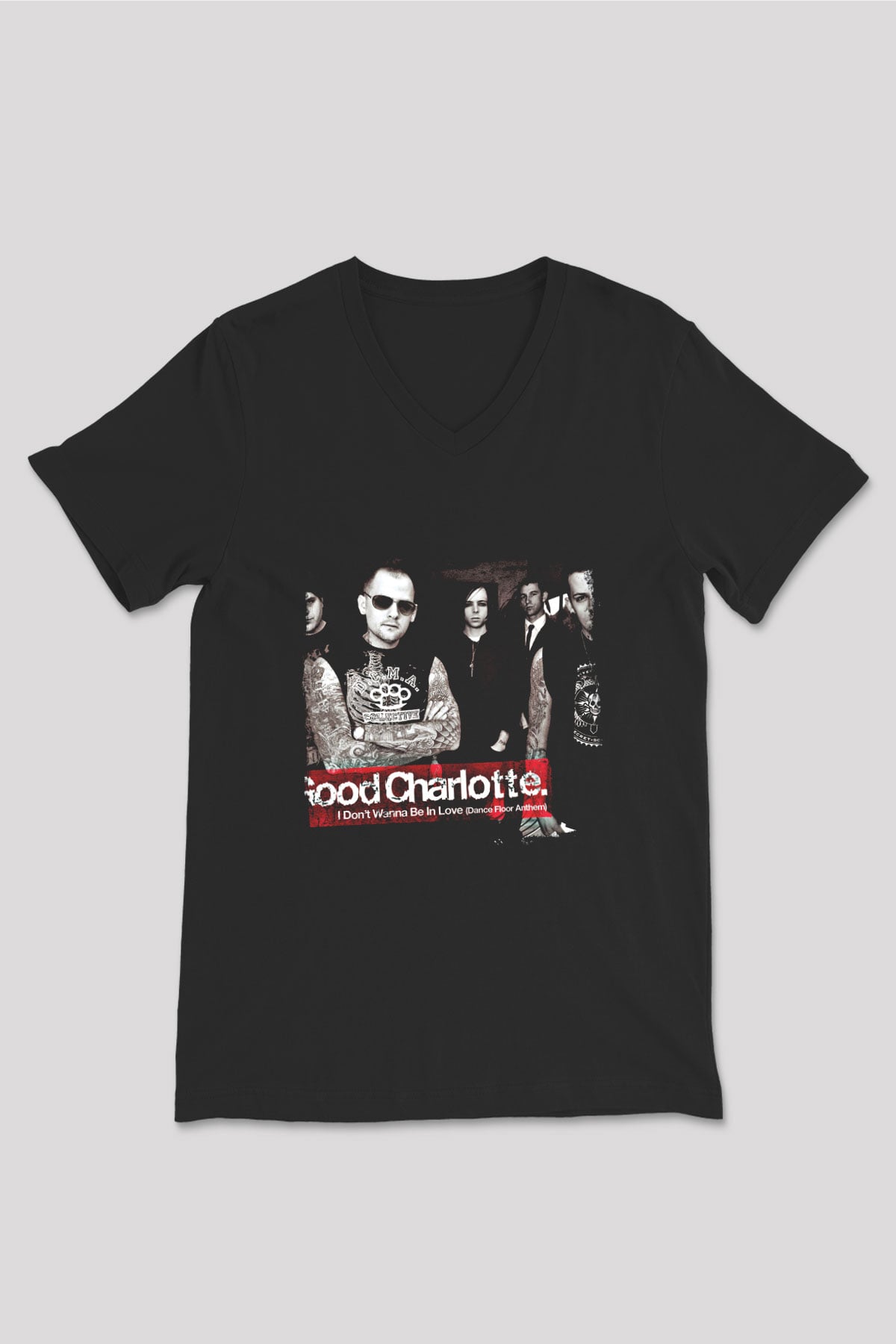 Good Charlotte Baskılı Unisex Siyah V Yaka Tişört