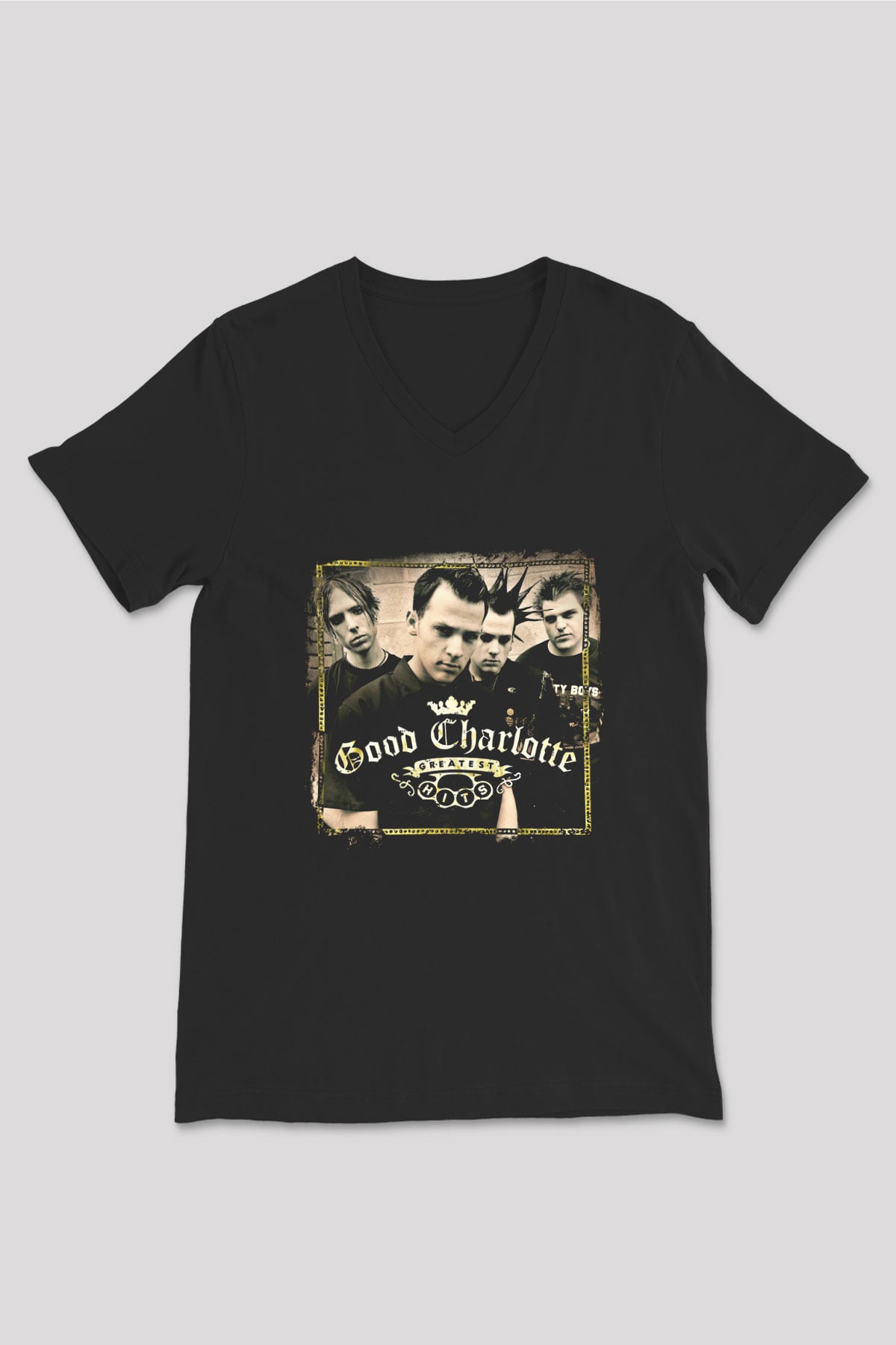 Good Charlotte Baskılı Unisex Siyah V Yaka Tişört