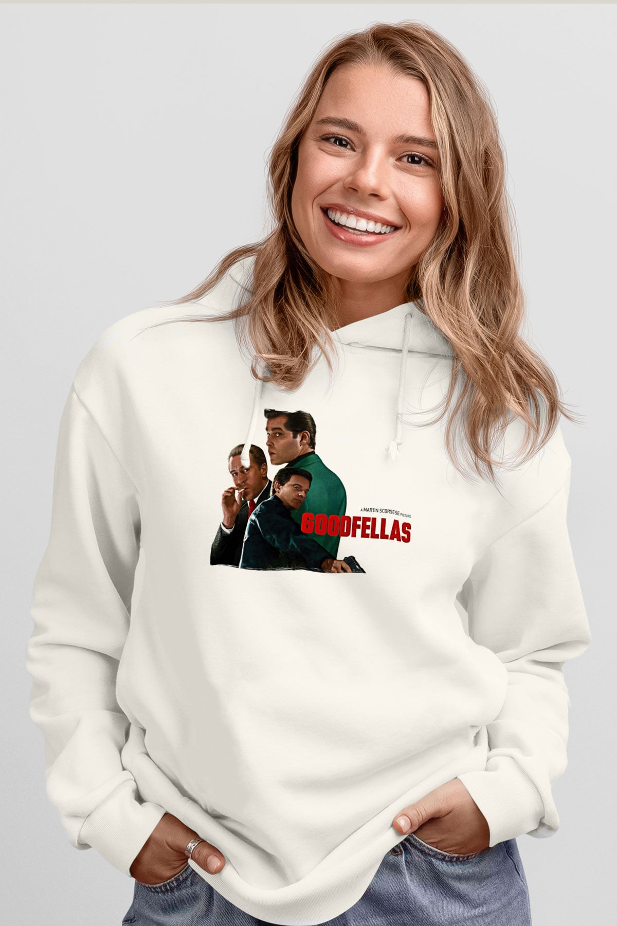 Goodfellas Baskılı Beyaz Unisex Hoodie