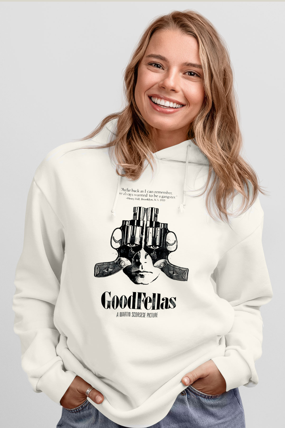 Goodfellas Baskılı Beyaz Unisex Hoodie