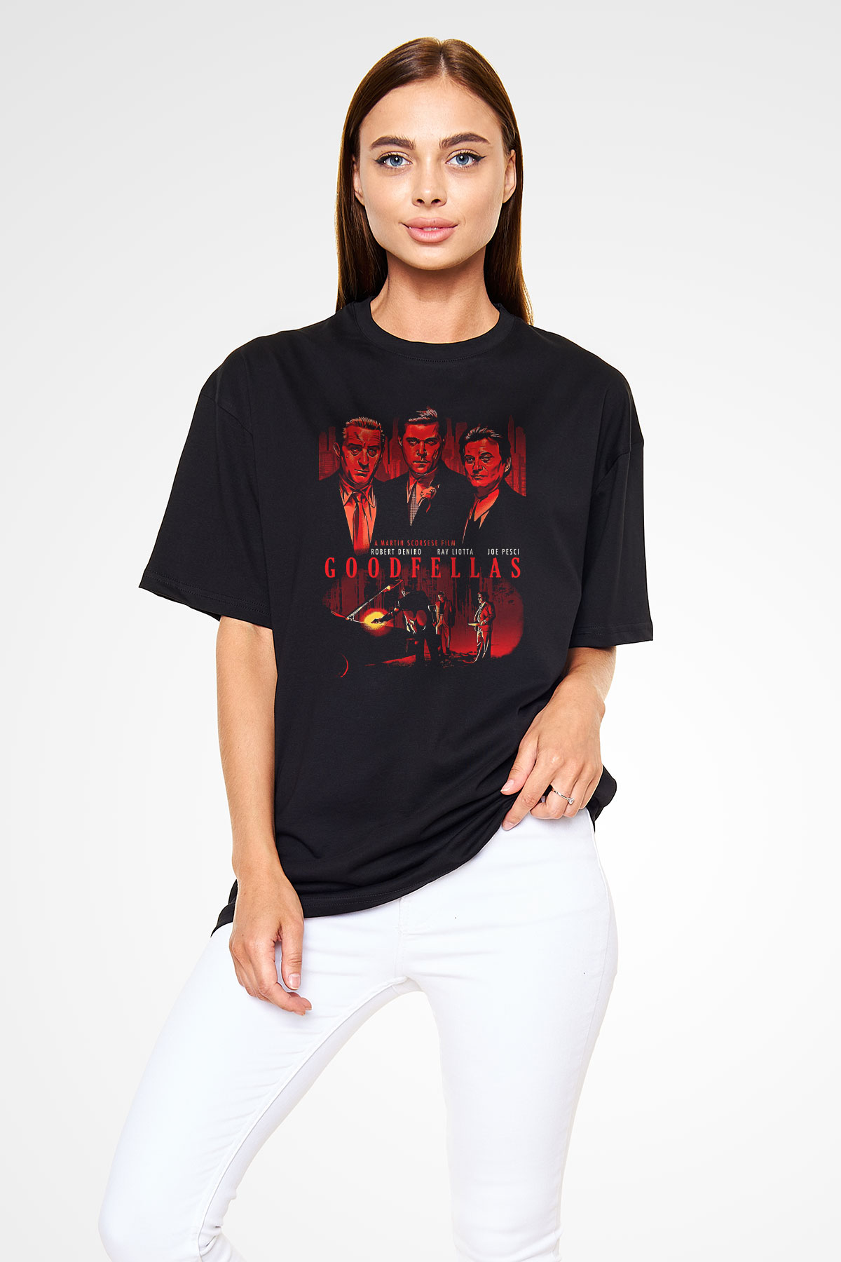 Goodfellas Baskılı Unisex Siyah Oversize Tişört - Tshirt