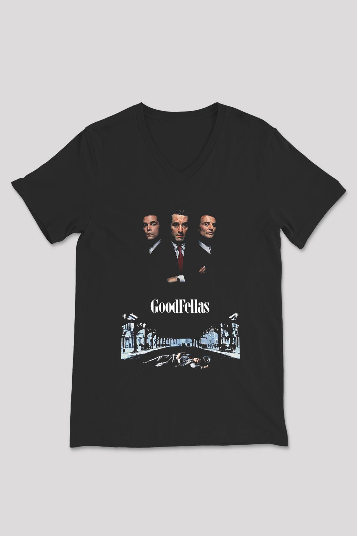 Goodfellas Baskılı Unisex Siyah V Yaka Tişört - Tshirt