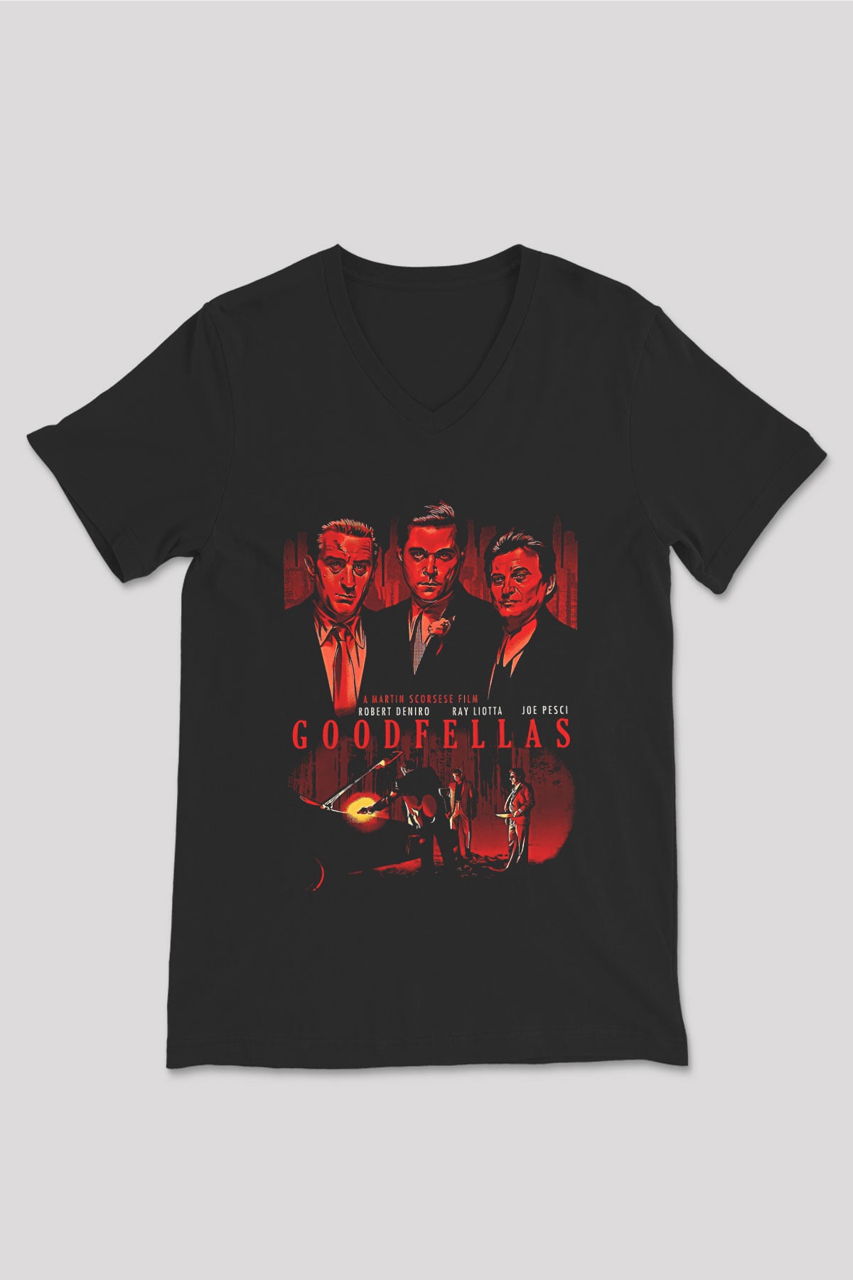 Goodfellas Baskılı Unisex Siyah V Yaka Tişört - Tshirt