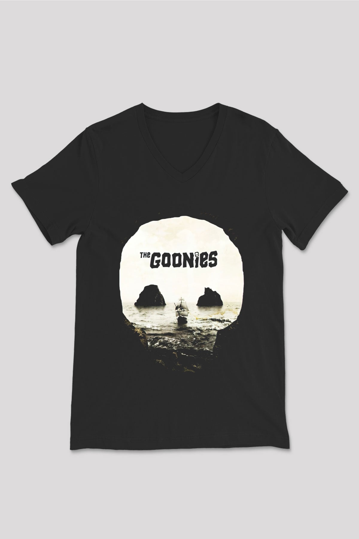 Goonies Siyah Unisex V Yaka Tişört