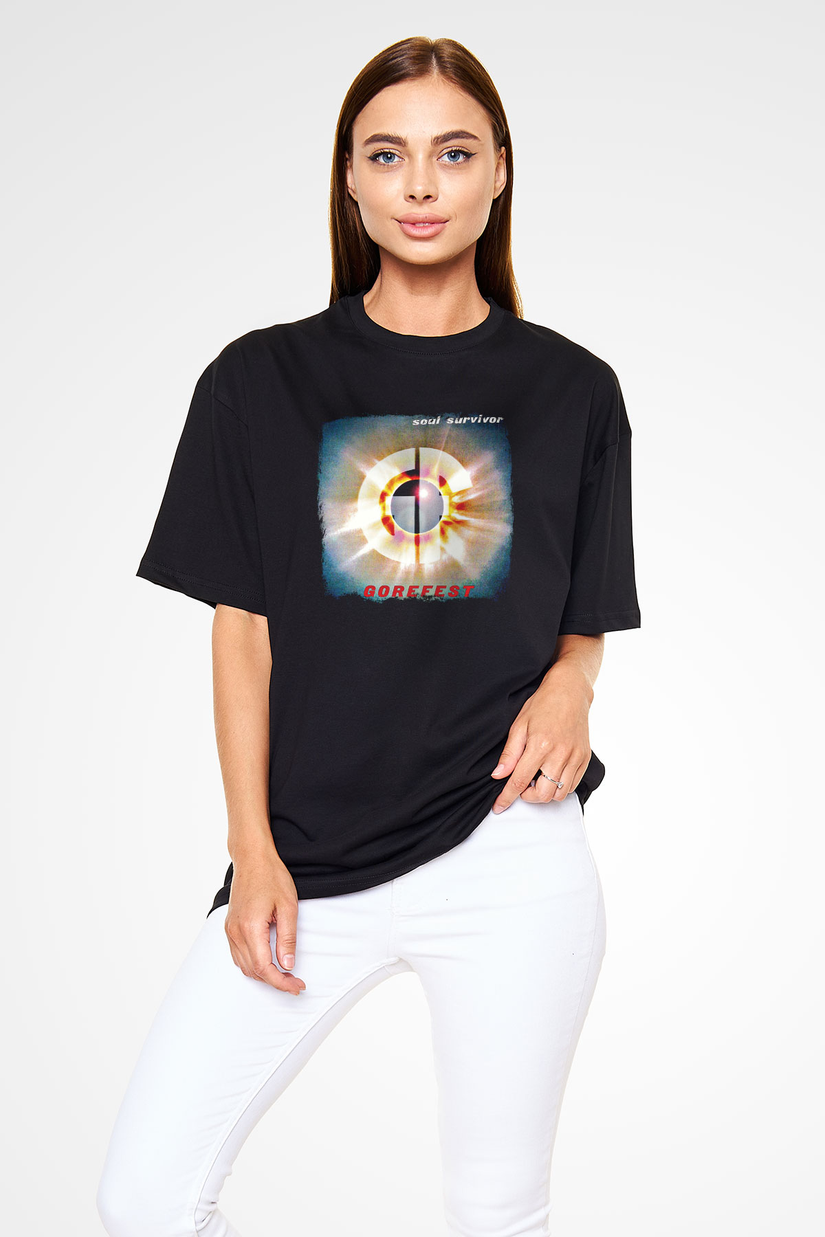 Gorefest Baskılı Unisex Siyah Oversize Tişört