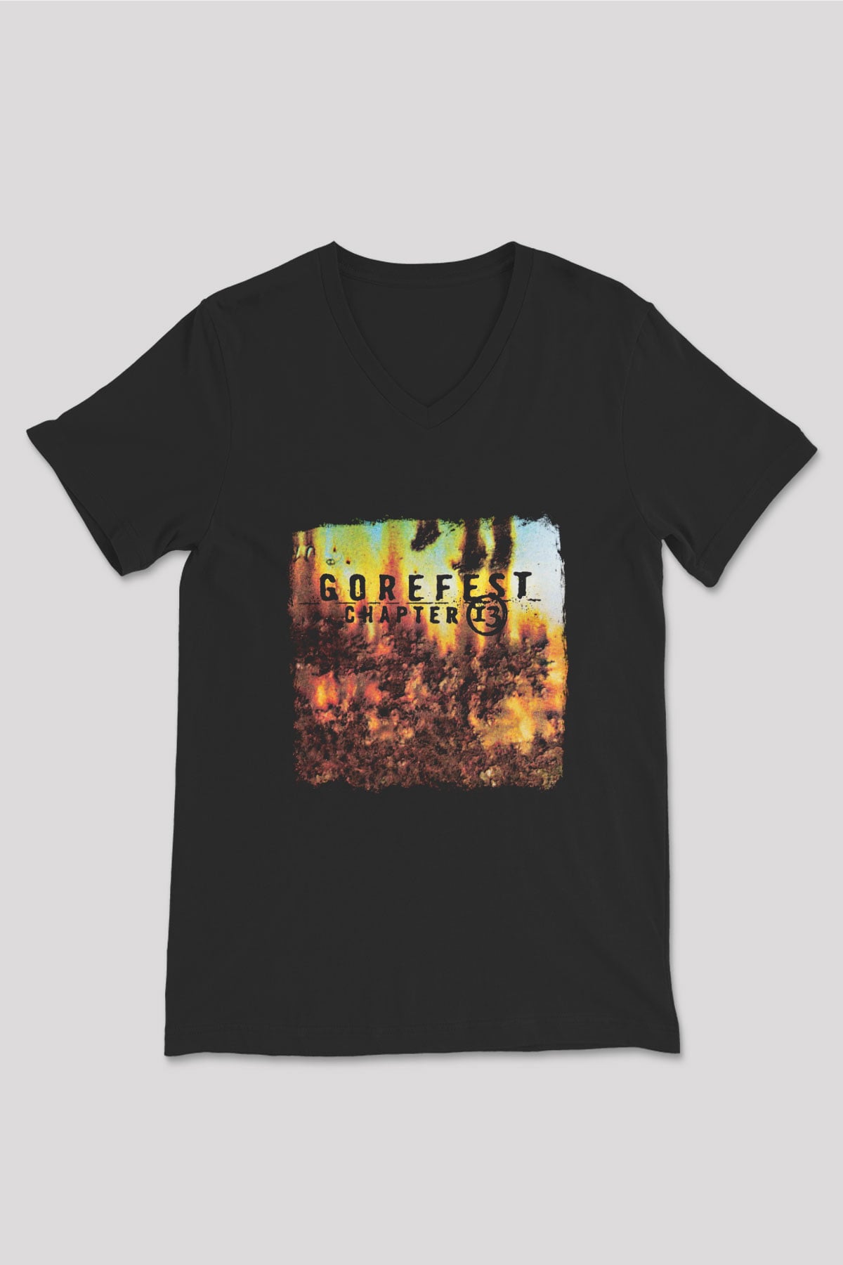 Gorefest Baskılı Unisex Siyah V Yaka Tişört