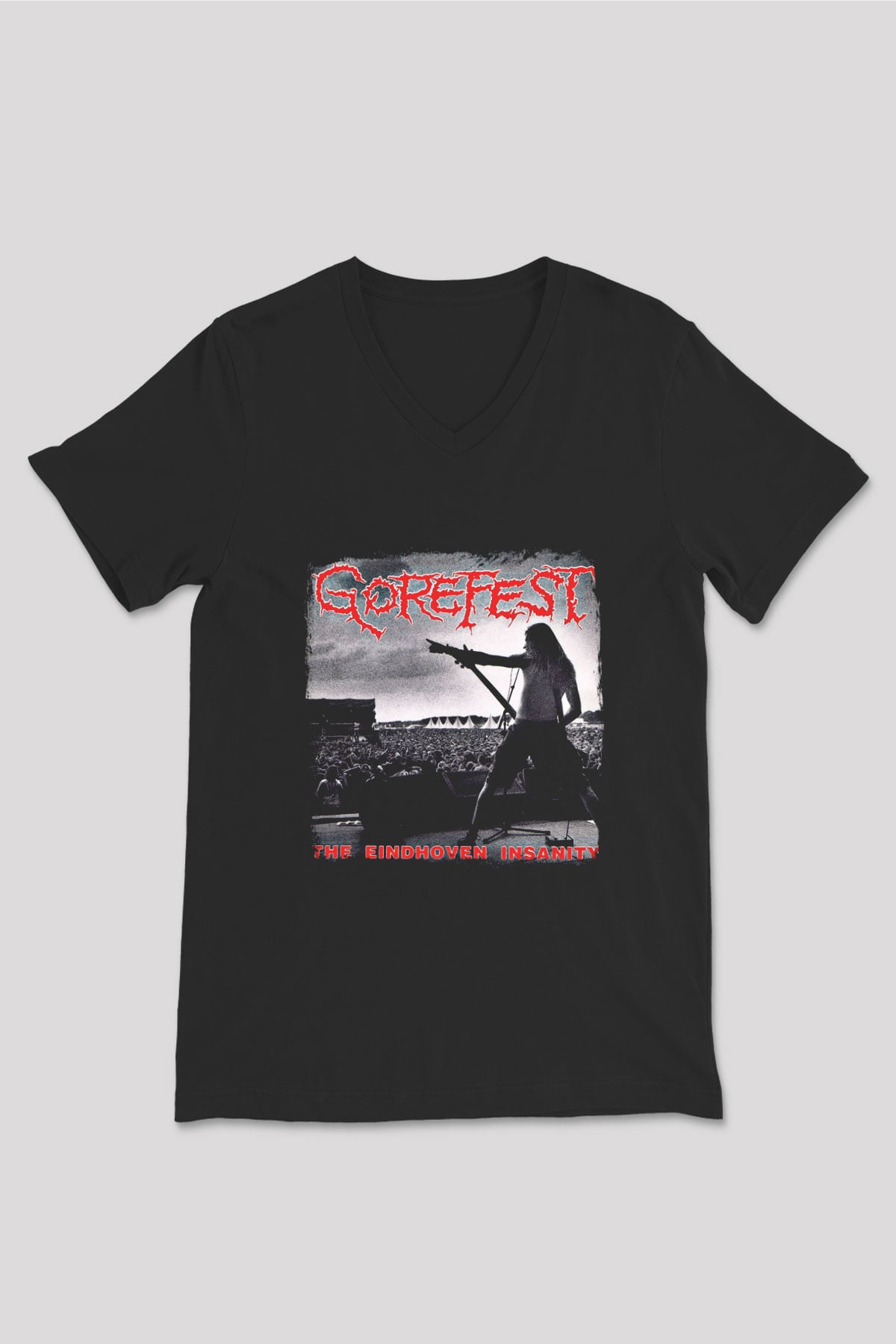 Gorefest Baskılı Unisex Siyah V Yaka Tişört