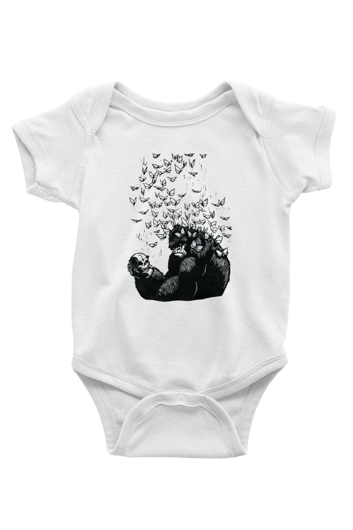 Goril Baskılı Beyaz Unisex Bebek Body - Zıbın