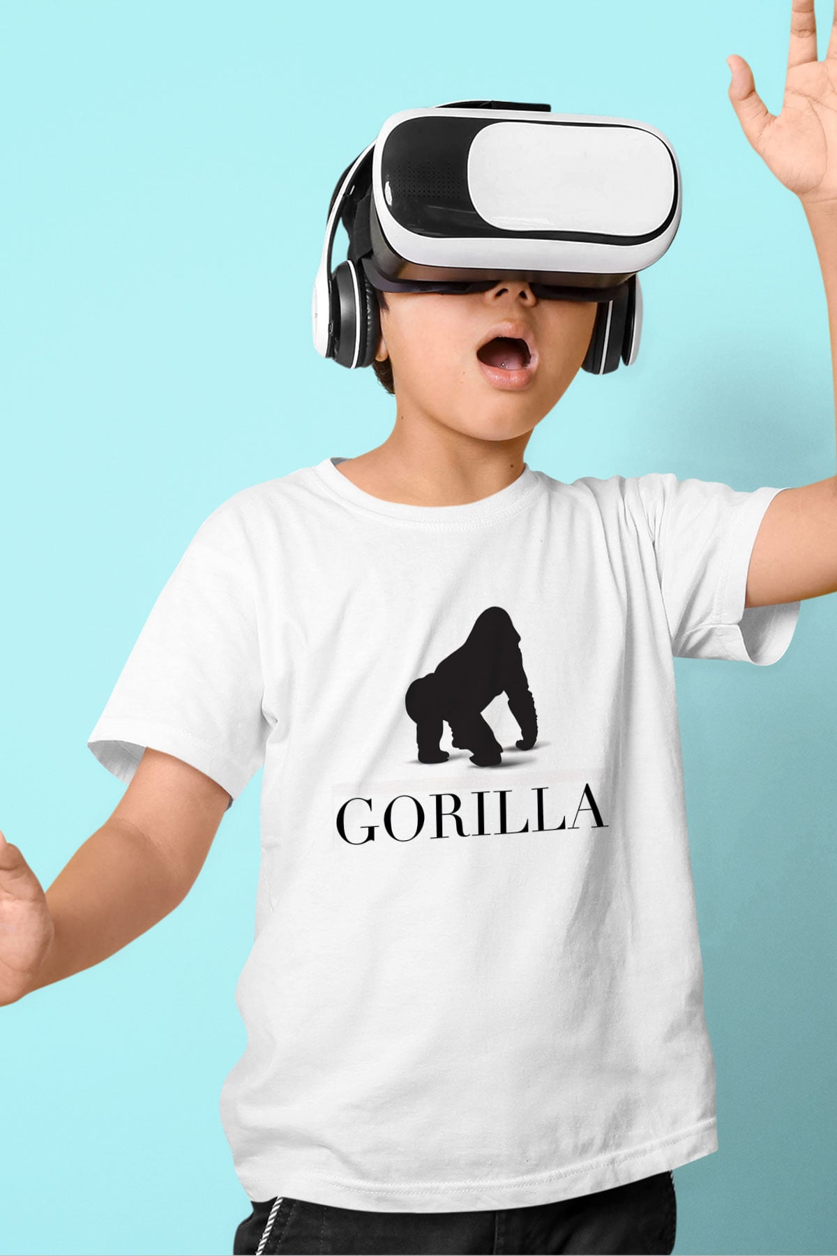 Goril Baskılı Beyaz Unisex Çocuk Tişört