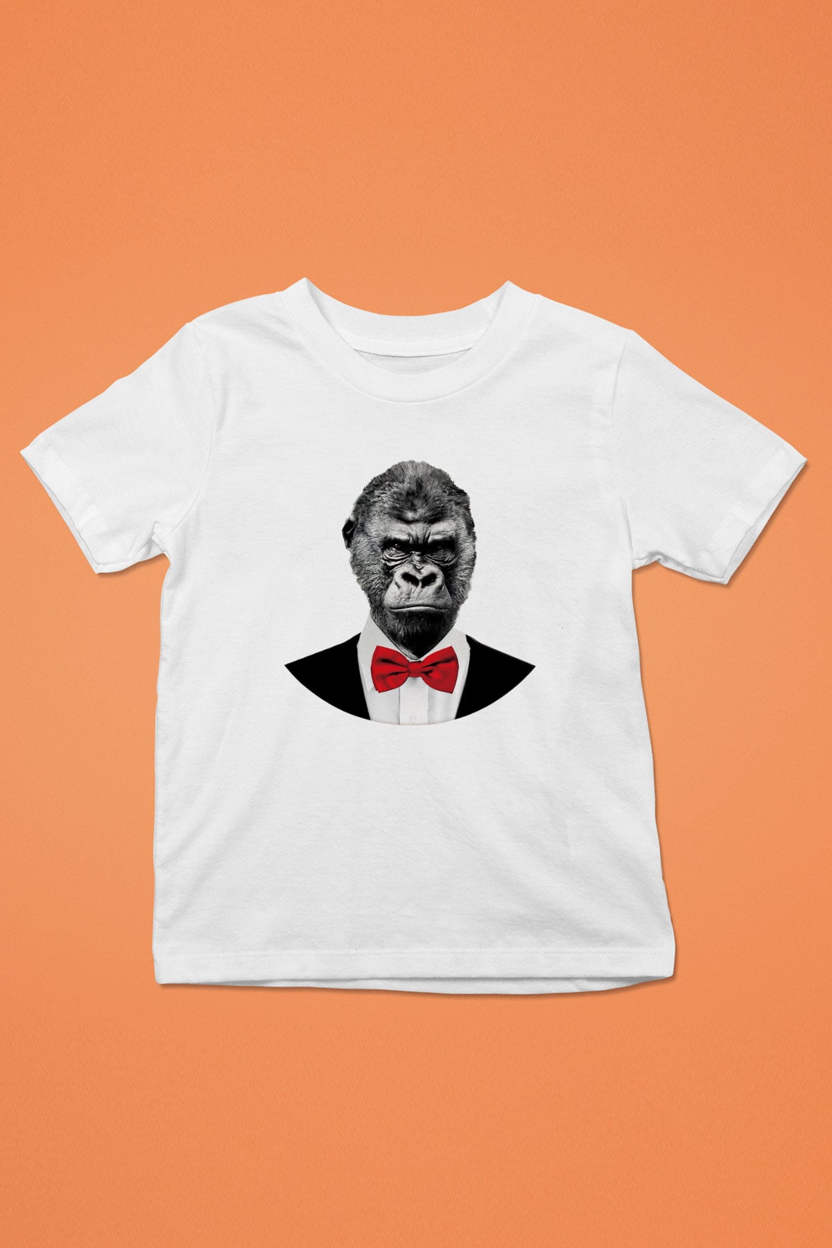 Goril Baskılı Beyaz Unisex Çocuk Tişört