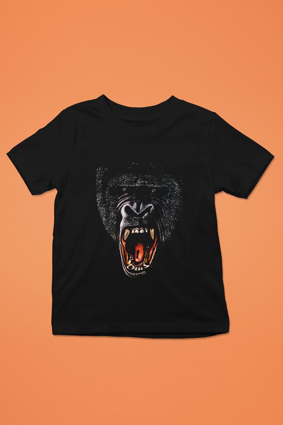 Goril Baskılı Siyah Unisex Çocuk Tişört