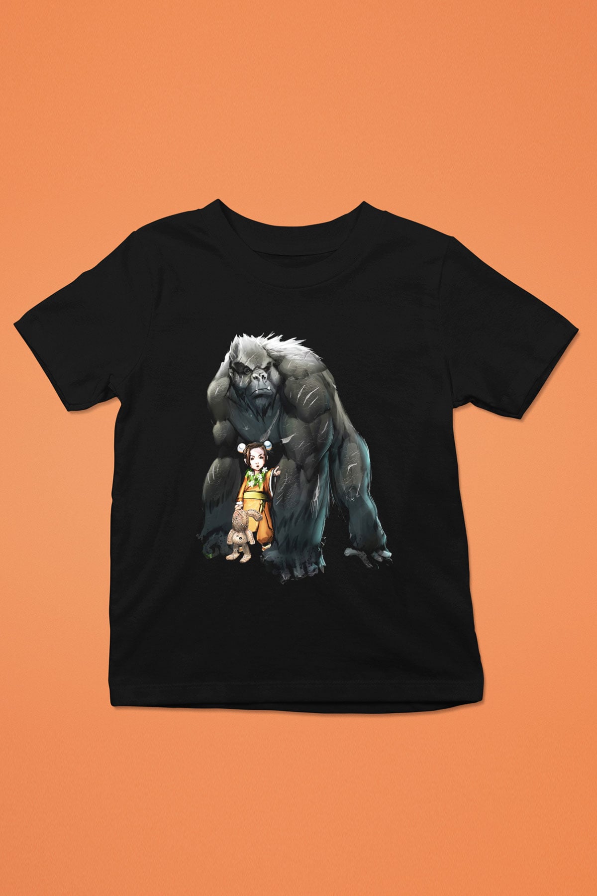 Goril Baskılı Siyah Unisex Çocuk Tişört