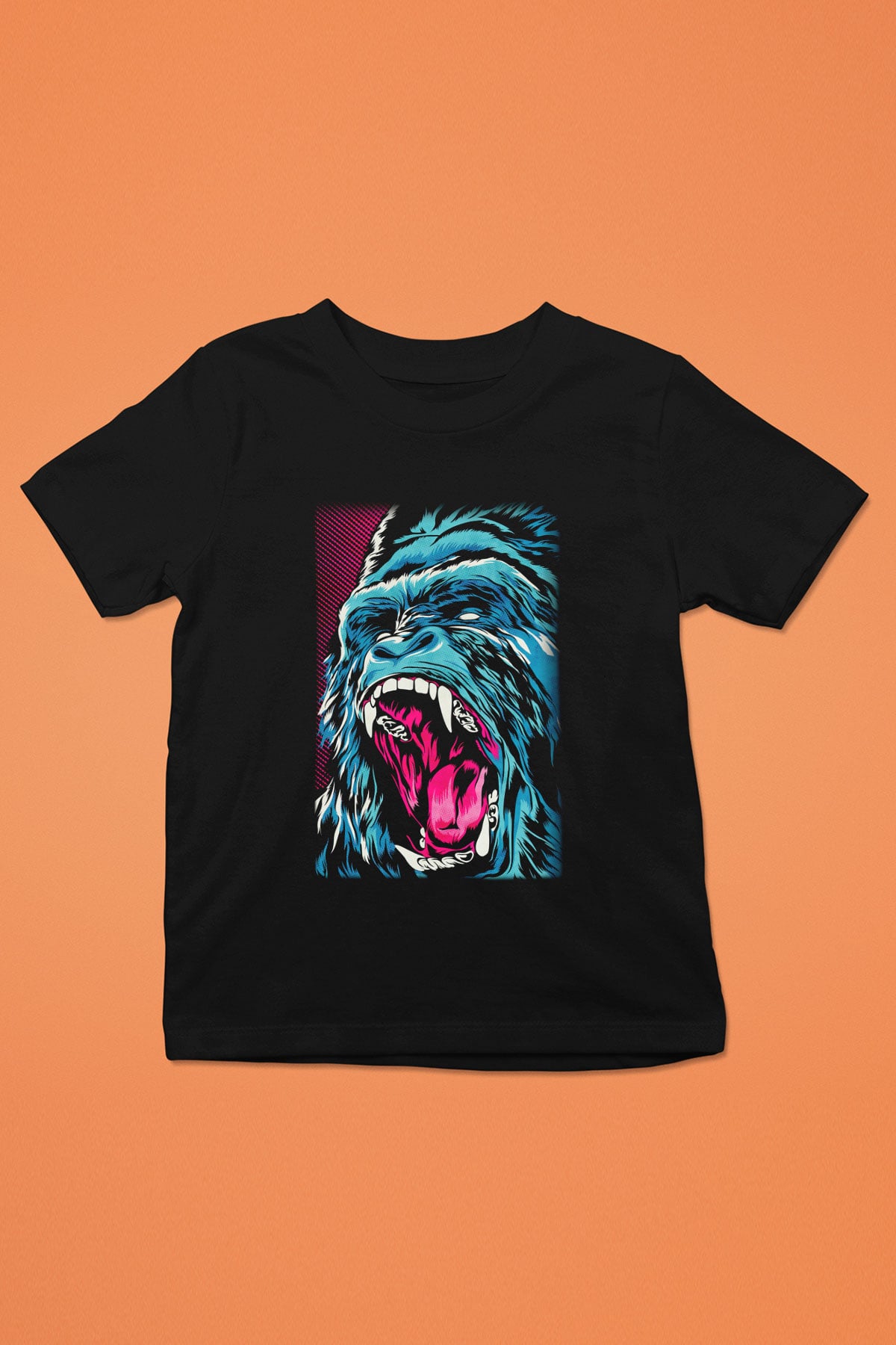 Goril Baskılı Siyah Unisex Çocuk Tişört