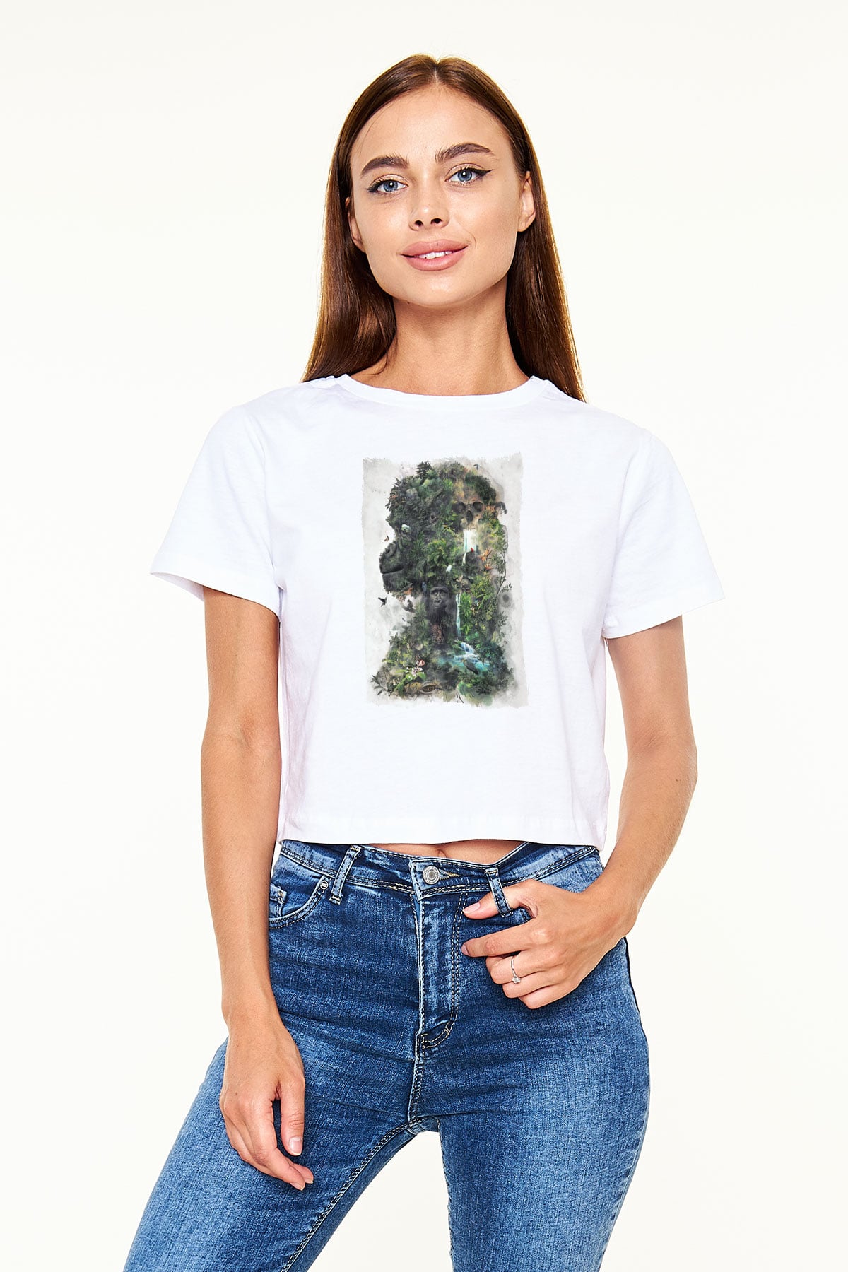 Goril Beyaz  Crop Top Tişört