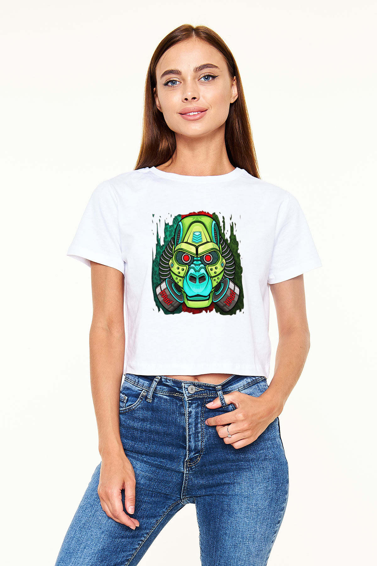 Goril Beyaz Croptop Tişört