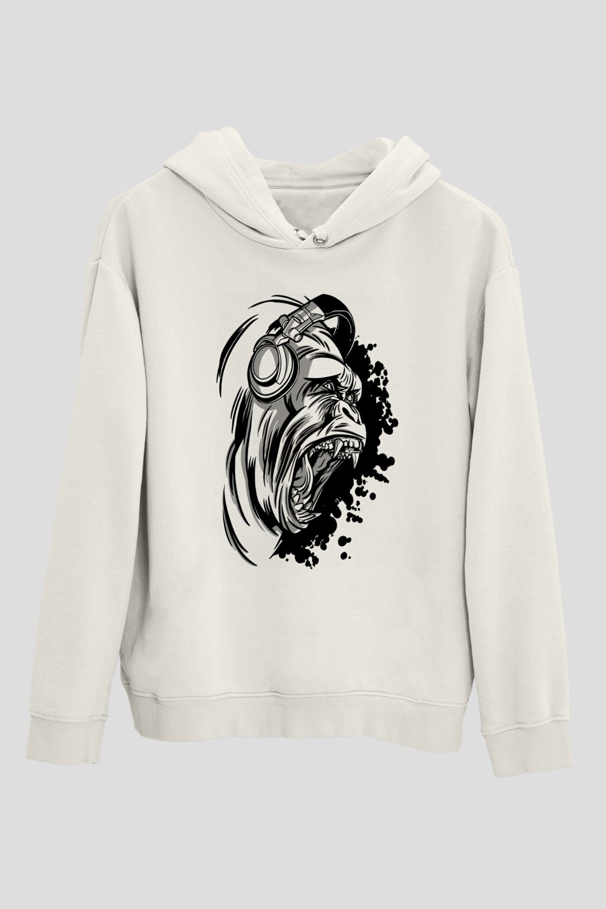 Goril Beyaz Unisex Hoodie